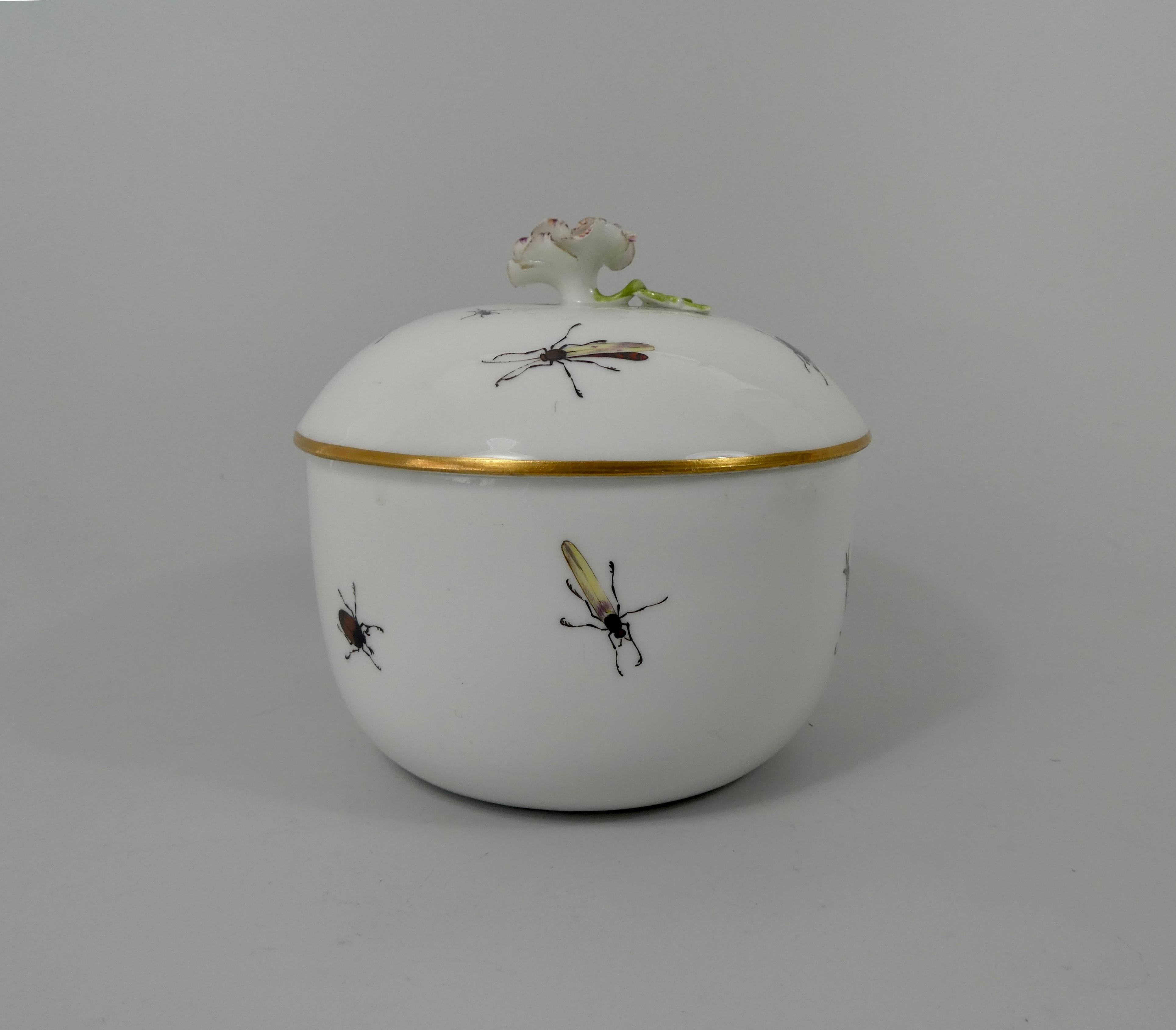 Allemand Sucrier et couvercle en porcelaine de Meissen:: peint d'insectes:: vers 1740