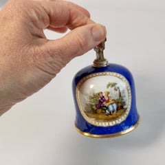 Meissen Porcelain Table Bell, Blue with Romantic Scenes, 19th C