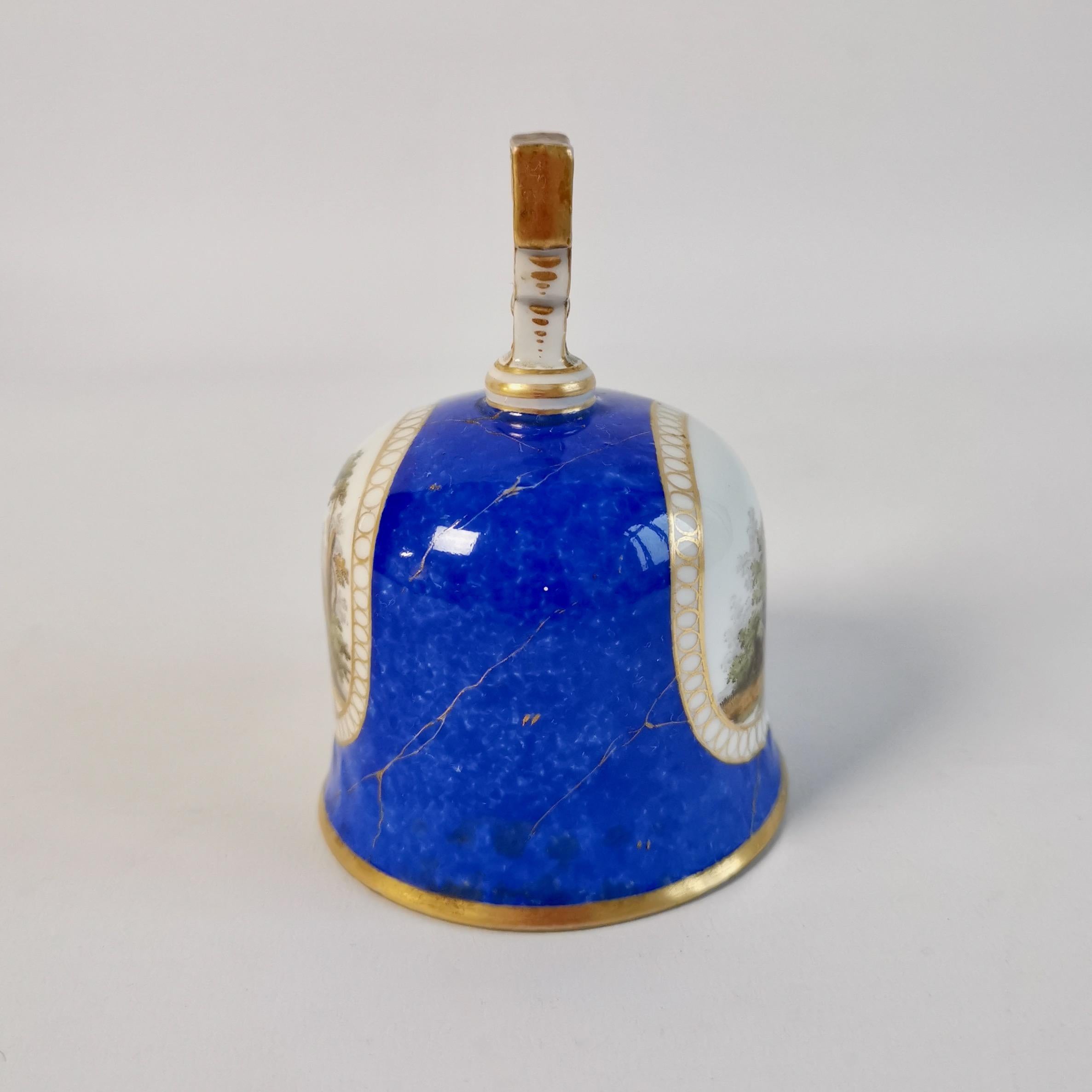 Biedermeier Meissen Porcelain Table Bell, Blue with Romantic Scenes, 19th C