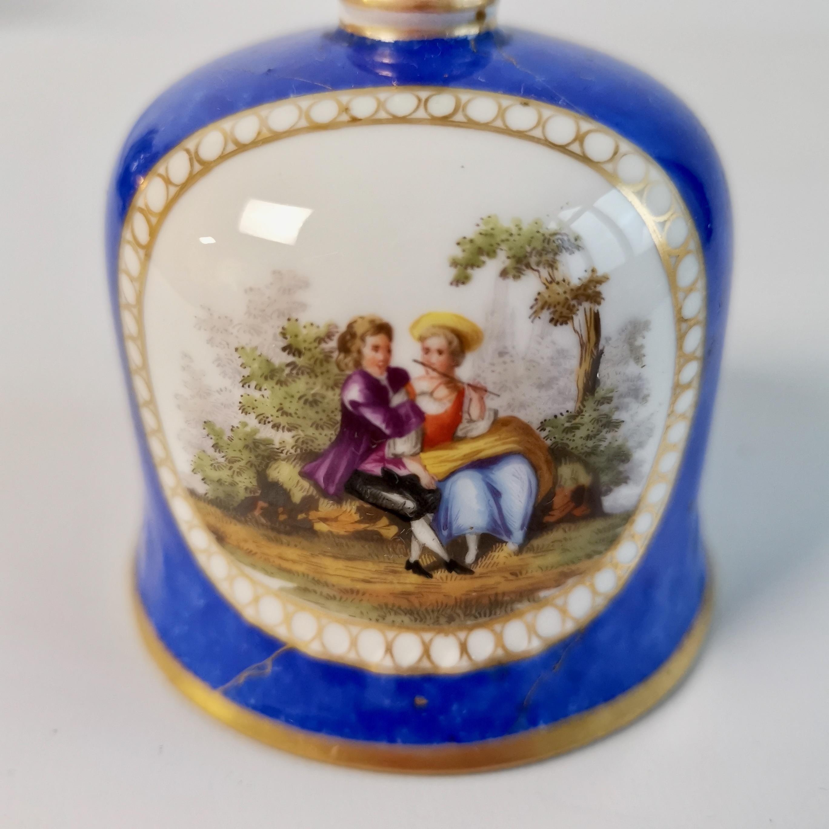 Meissen Porcelain Table Bell, Blue with Romantic Scenes, 19th C In Good Condition In London, GB