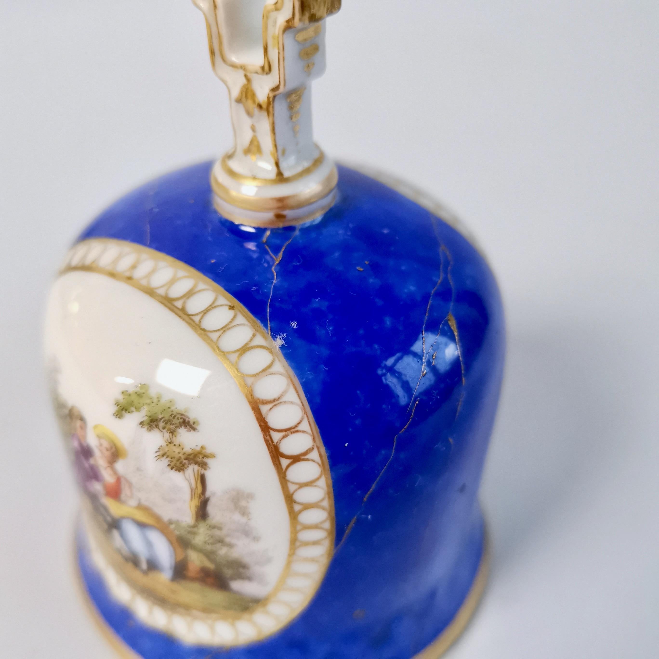 Meissen Porcelain Table Bell, Blue with Romantic Scenes, 19th C 2