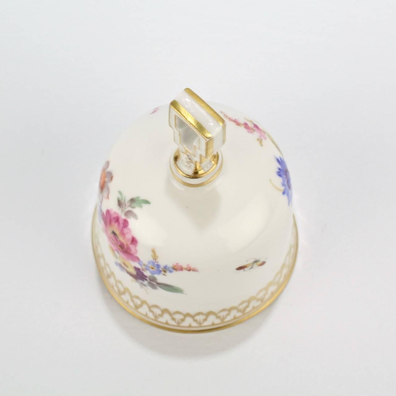 Meissen Porcelain Table Bell with Hand-Painted Dresden Flowers Decoration 1