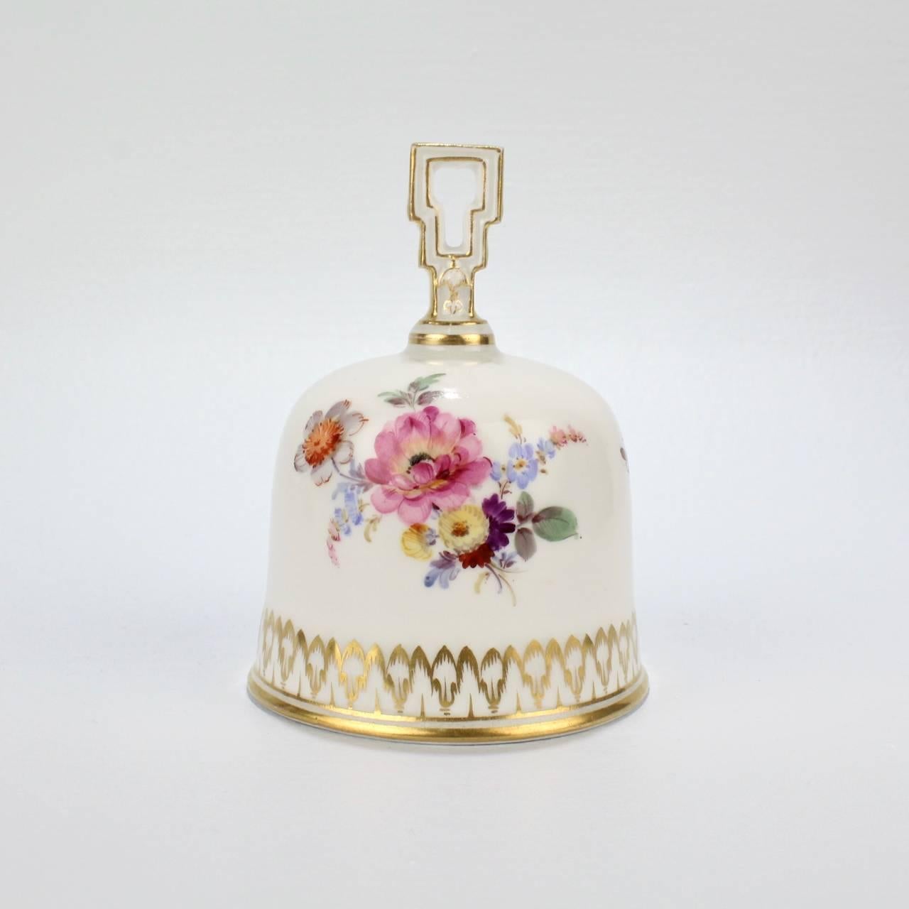 Meissen Porcelain Table Bell with Hand-Painted Dresden Flowers Decoration 2