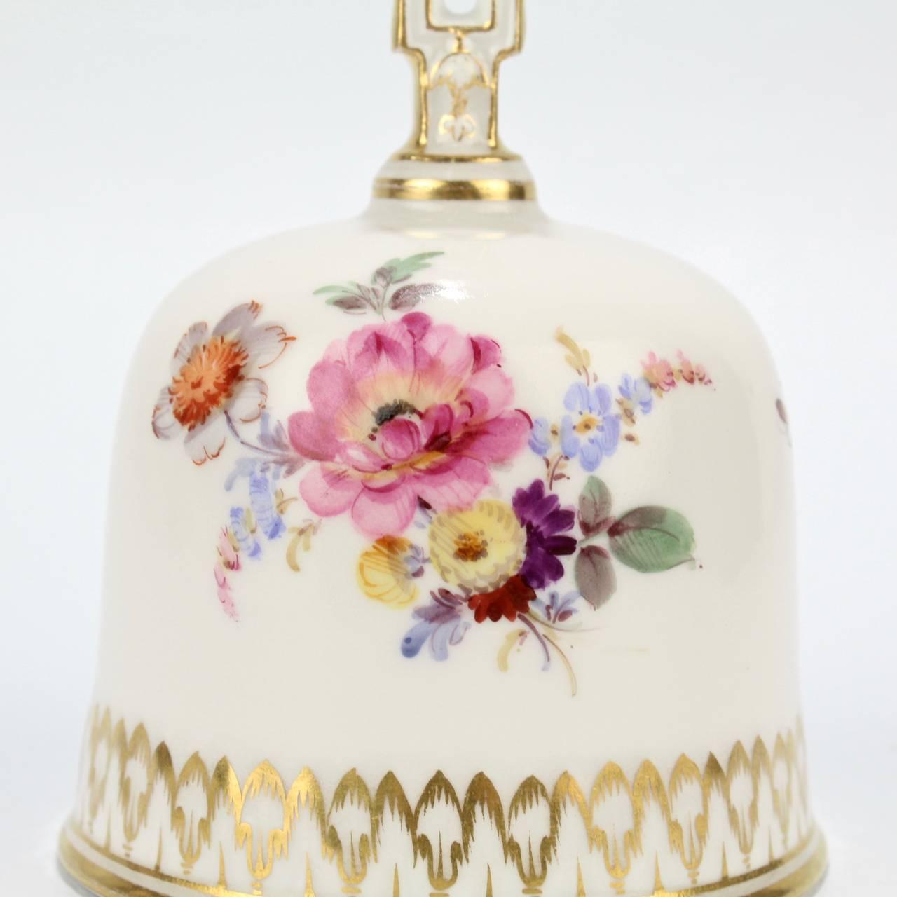 Meissen Porcelain Table Bell with Hand-Painted Dresden Flowers Decoration 3