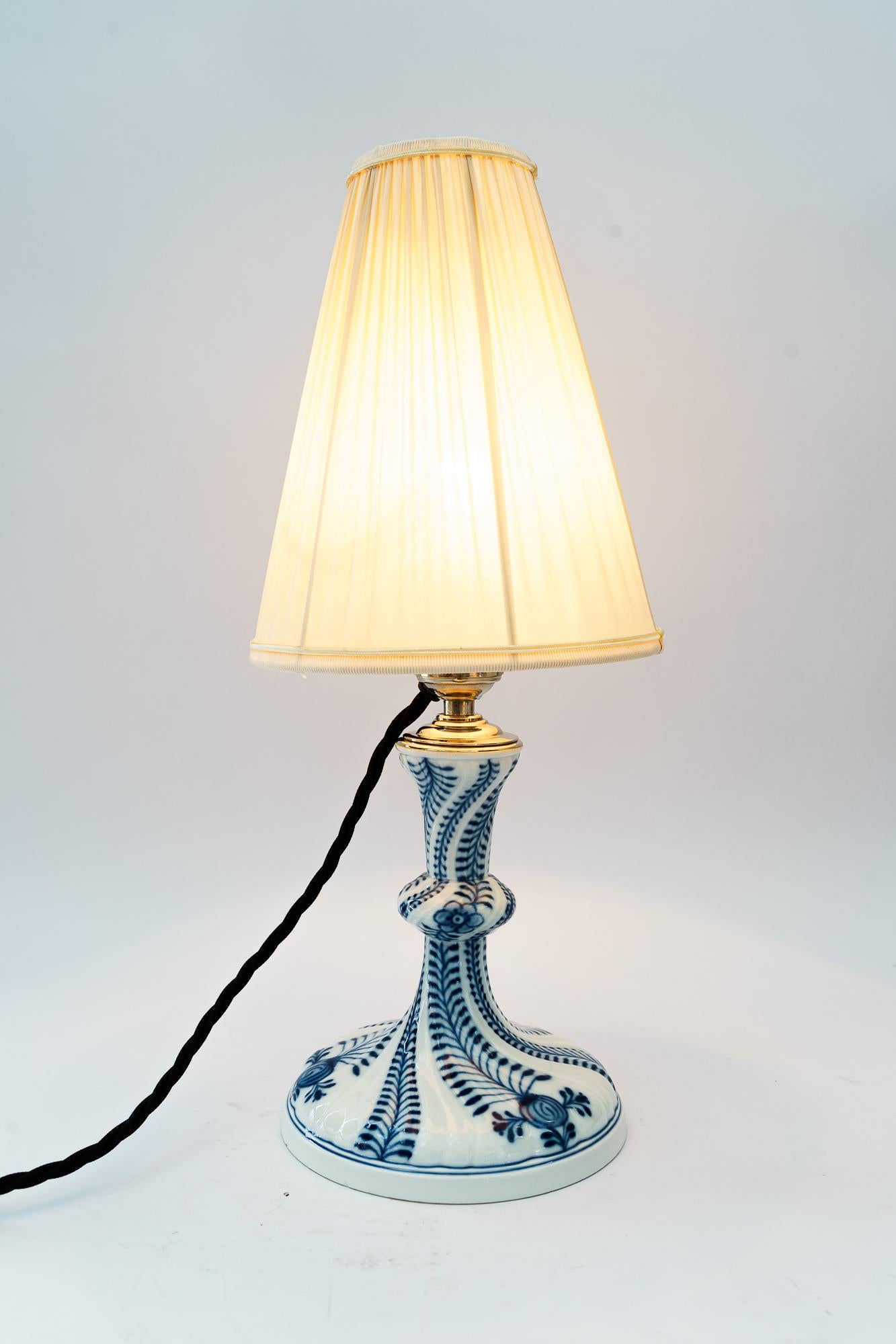 Meissen porcelain table lamp with fabric shade germany around 1950s For Sale 1