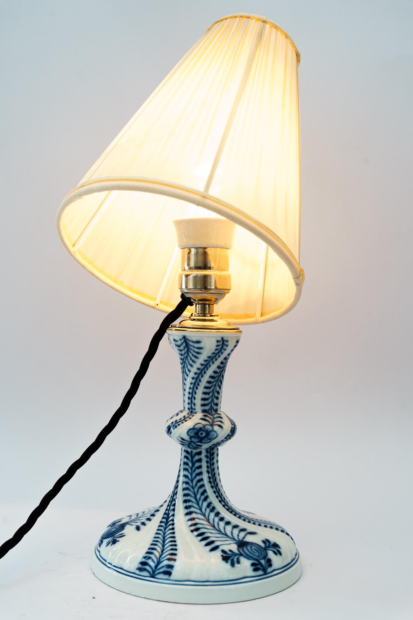 Meissen porcelain table lamp with fabric shade germany around 1950s For Sale 2
