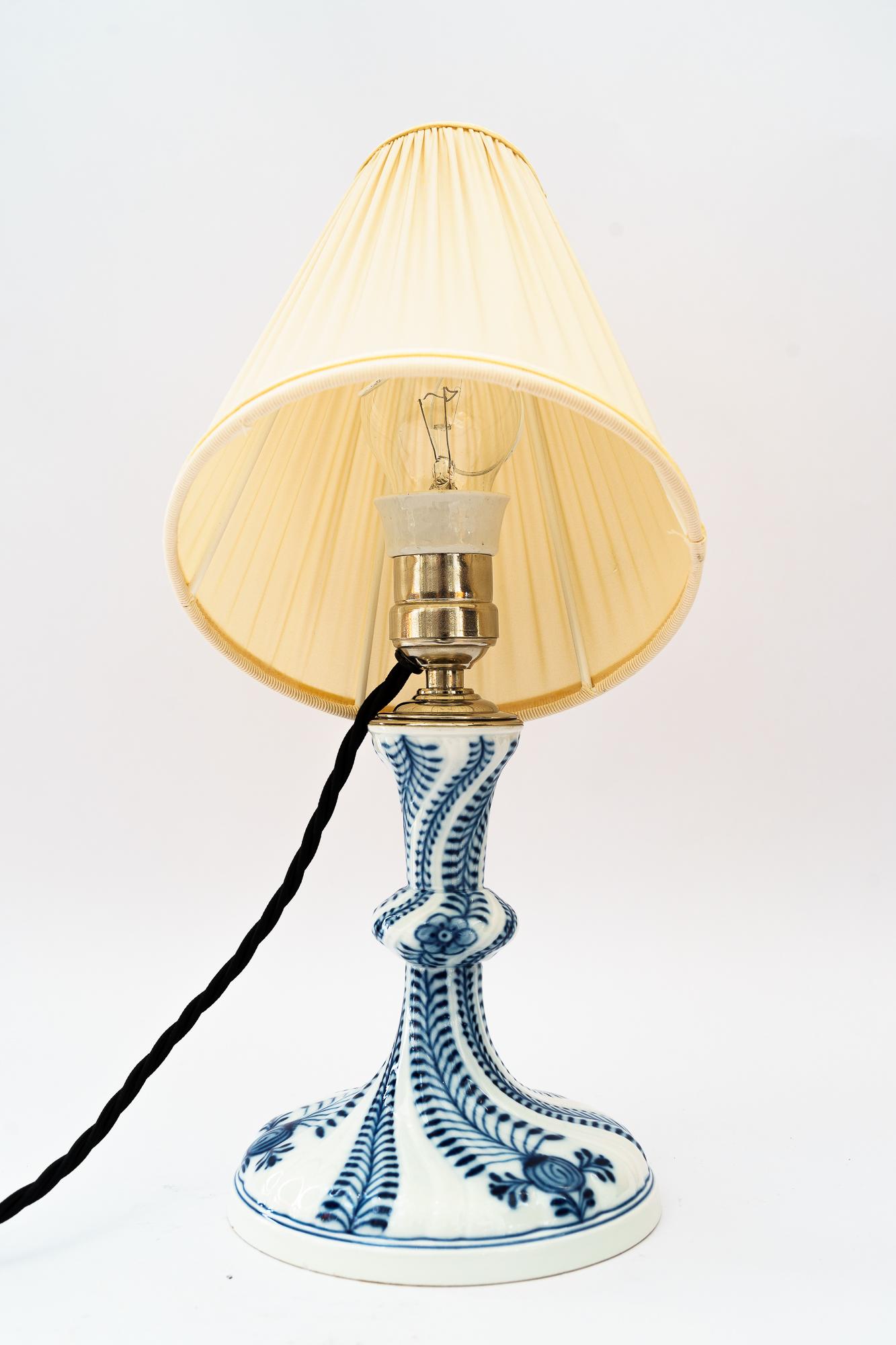 Mid-20th Century Meissen porcelain table lamp with fabric shade germany around 1950s For Sale