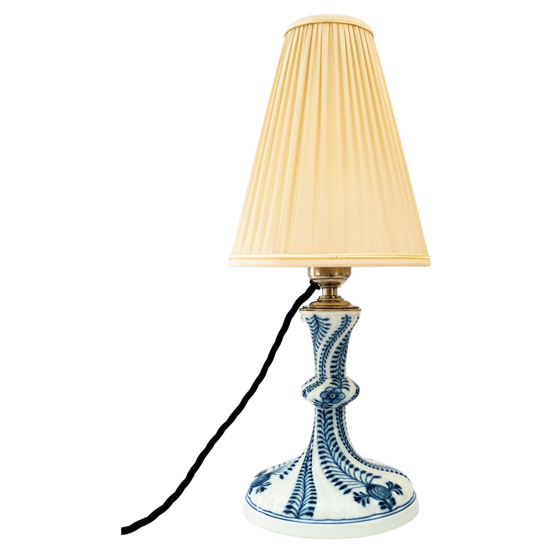 Meissen porcelain table lamp with fabric shade germany around 1950s For Sale