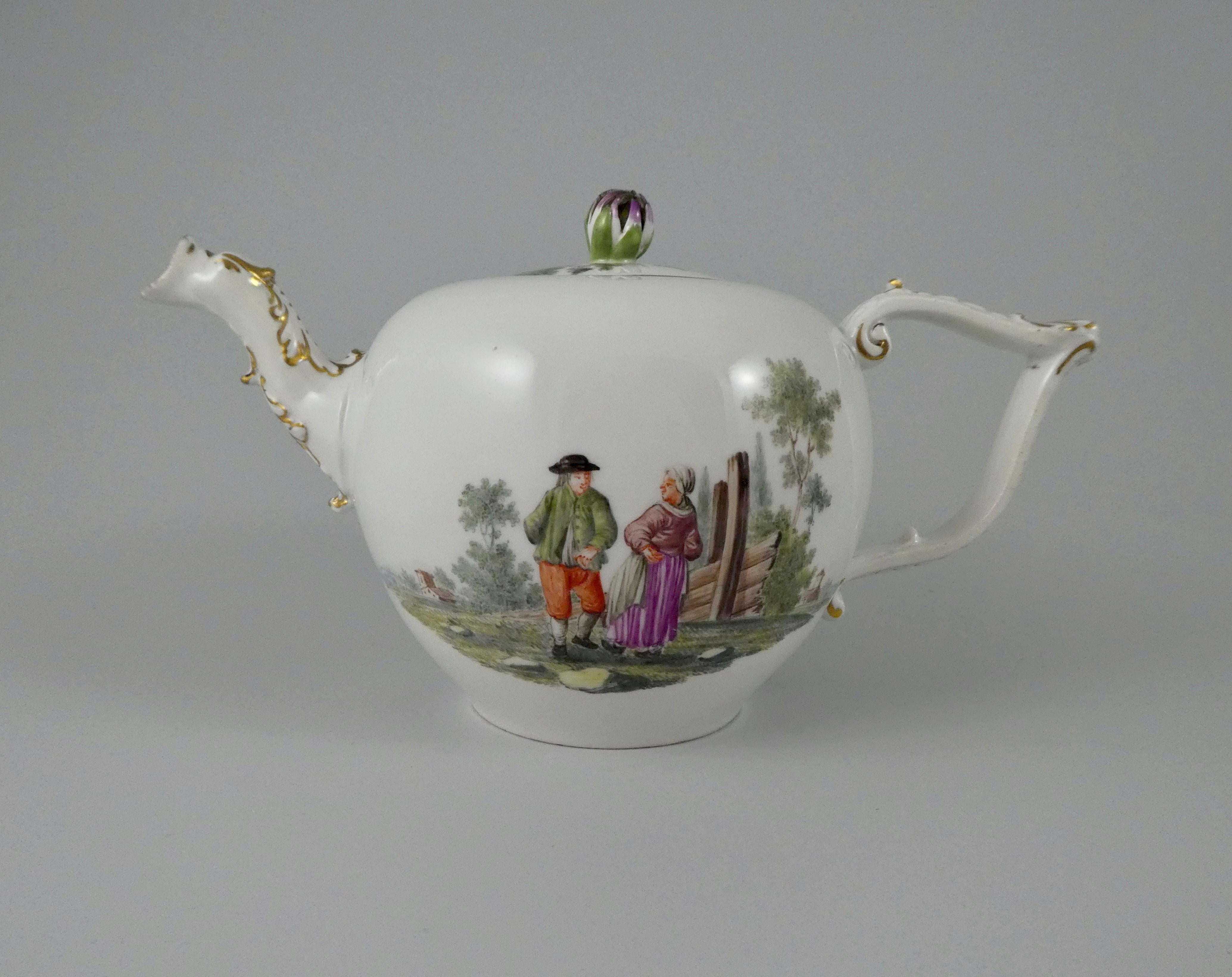 German Meissen Porcelain Teapot and Cover, circa 1740