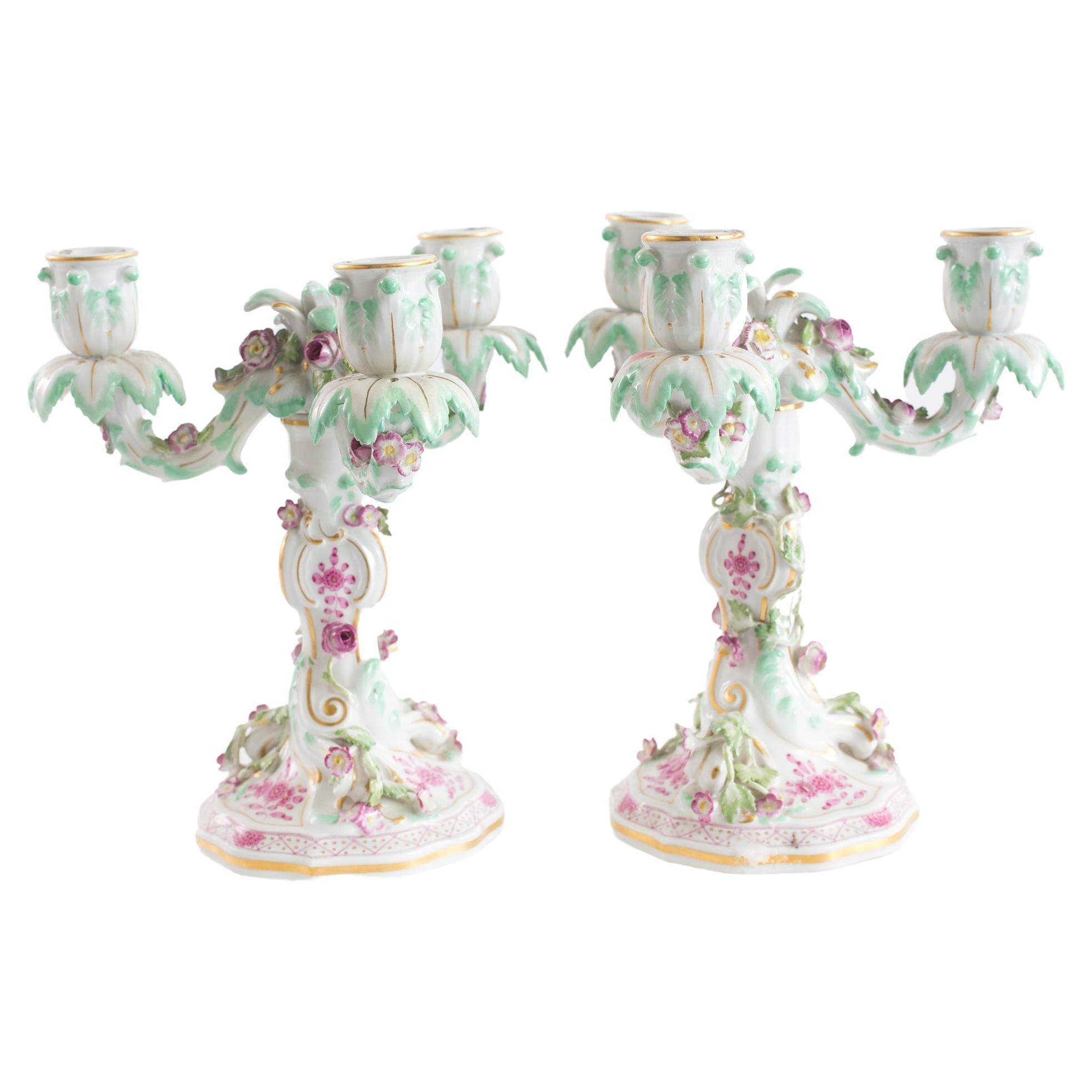 Meissen Porcelain Three Arms Candle Holder