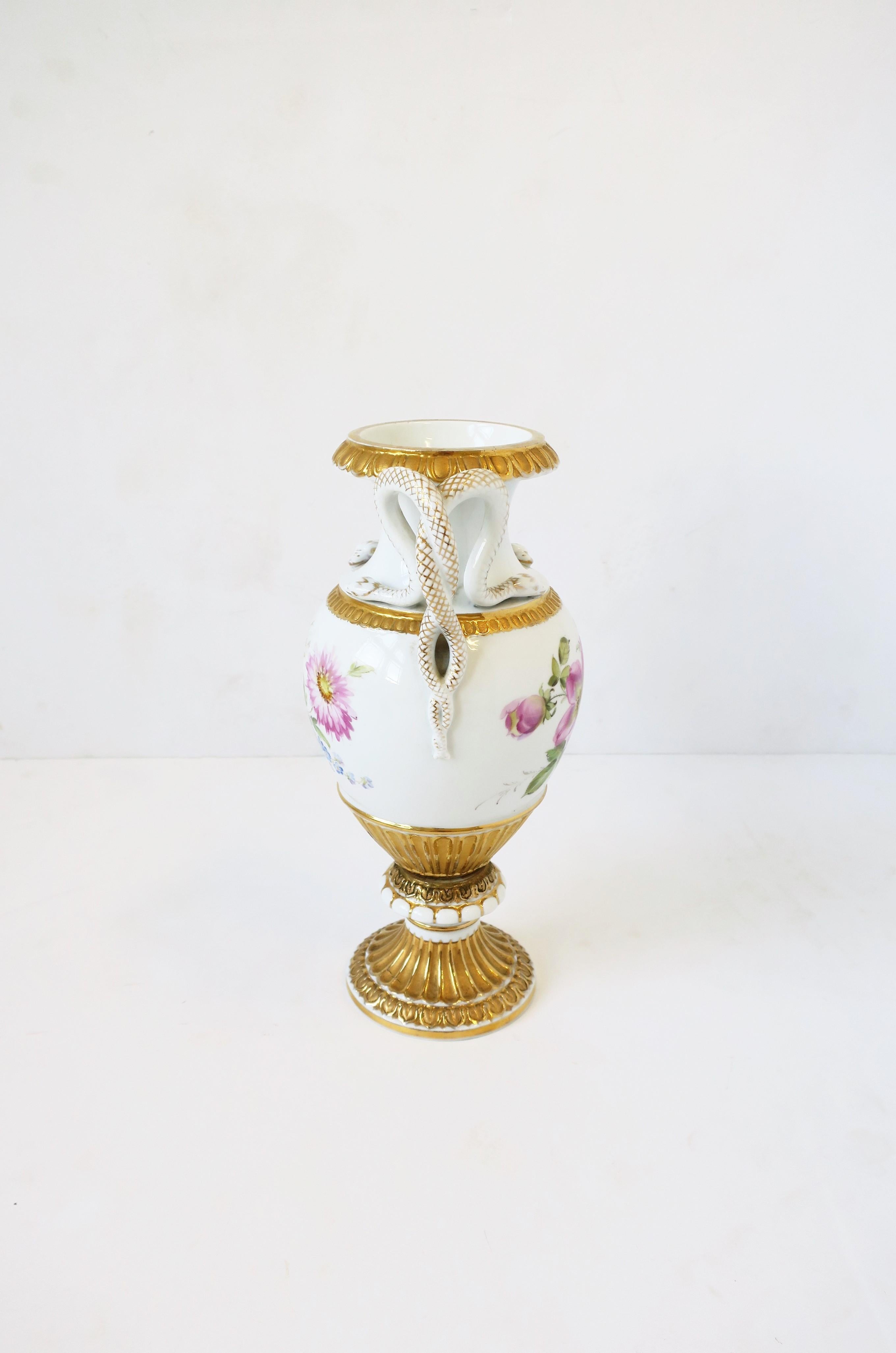 Hand-Painted Meissen Porcelain Urn Snake Handles Amphora, Germany For Sale