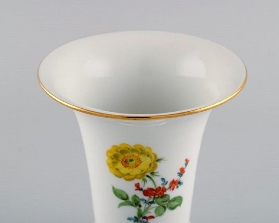 German Meissen Porcelain Vase with Hand-Painted Flowers and Gold Edge, 1920s For Sale