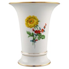 Meissen Porcelain Vase with Hand-Painted Flowers and Gold Edge, 1920s