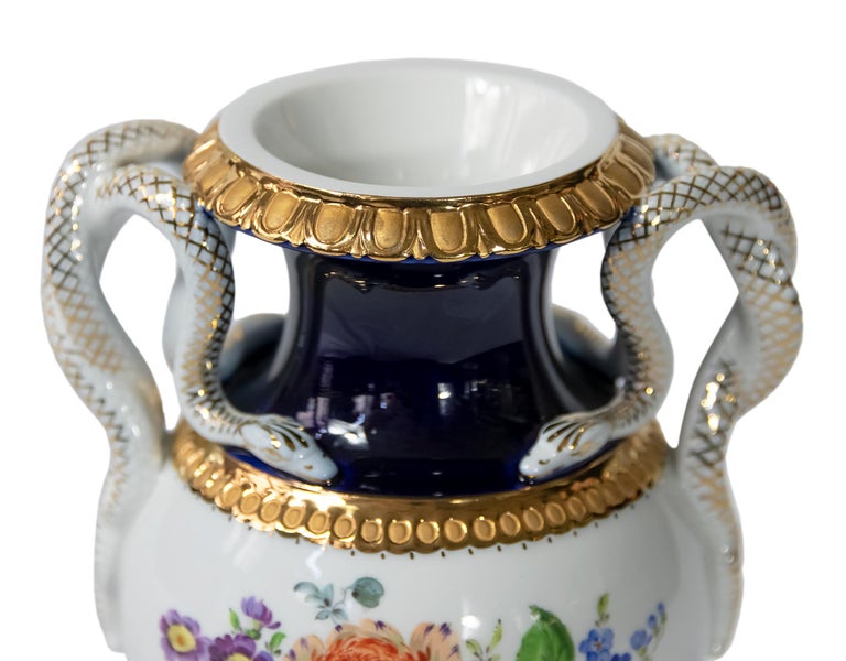 German Meissen Porcelain Vase with Snake Handles For Sale