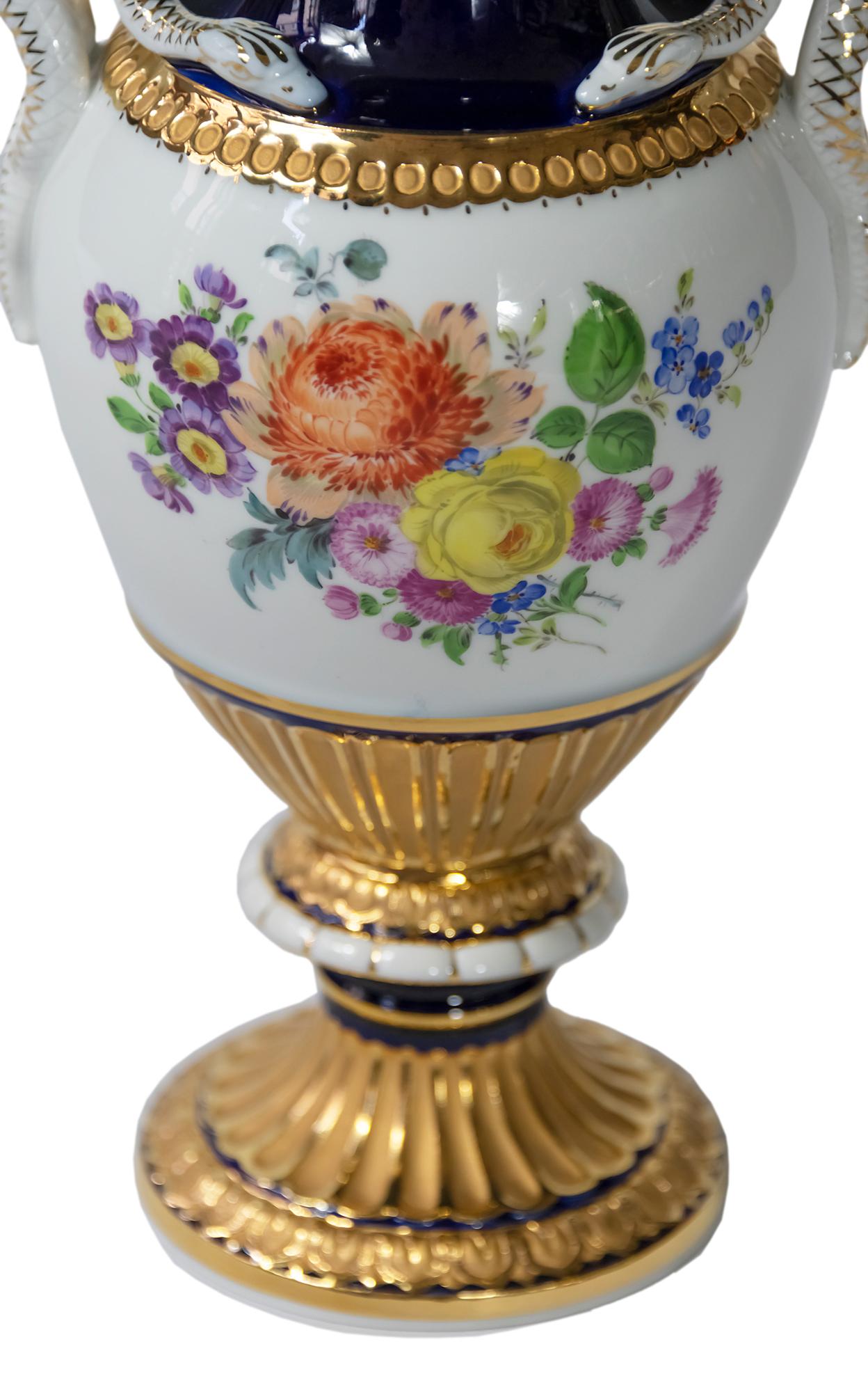 Gilt Meissen Porcelain Vase with Snake Handles