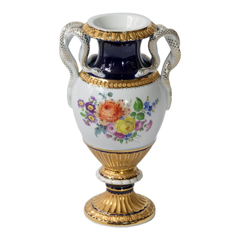 Meissen Porcelain Vase with Snake Handles For Sale