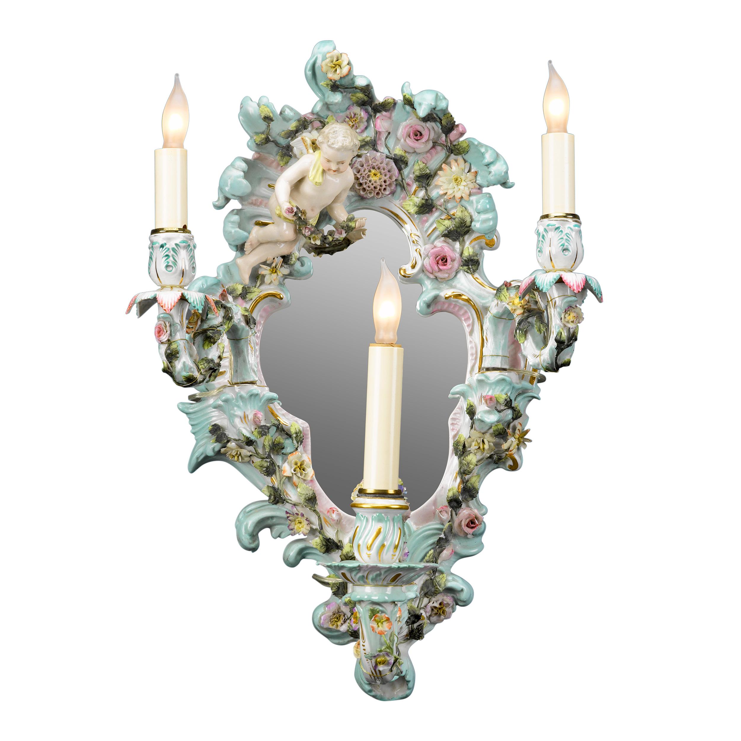 Rococo Meissen-Style Porcelain Wall Sconce For Sale