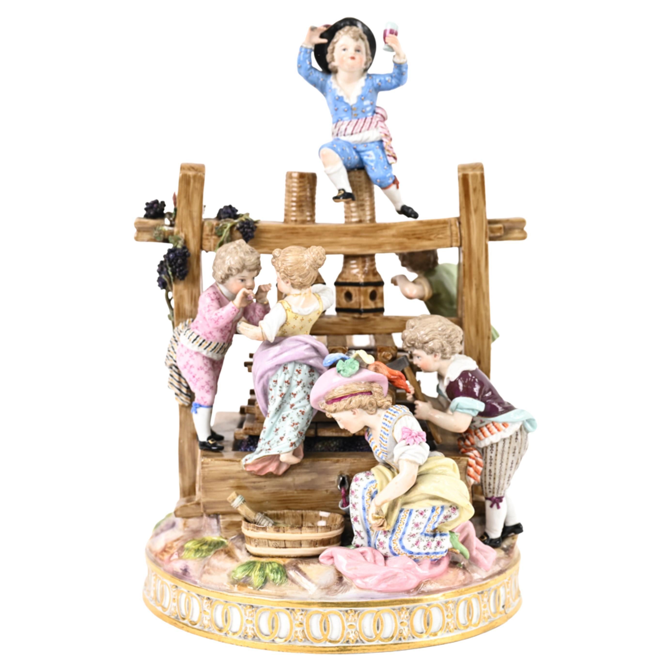 AUCTIONED 2024 Meissen Porcelain Wine Press Figural Grouping