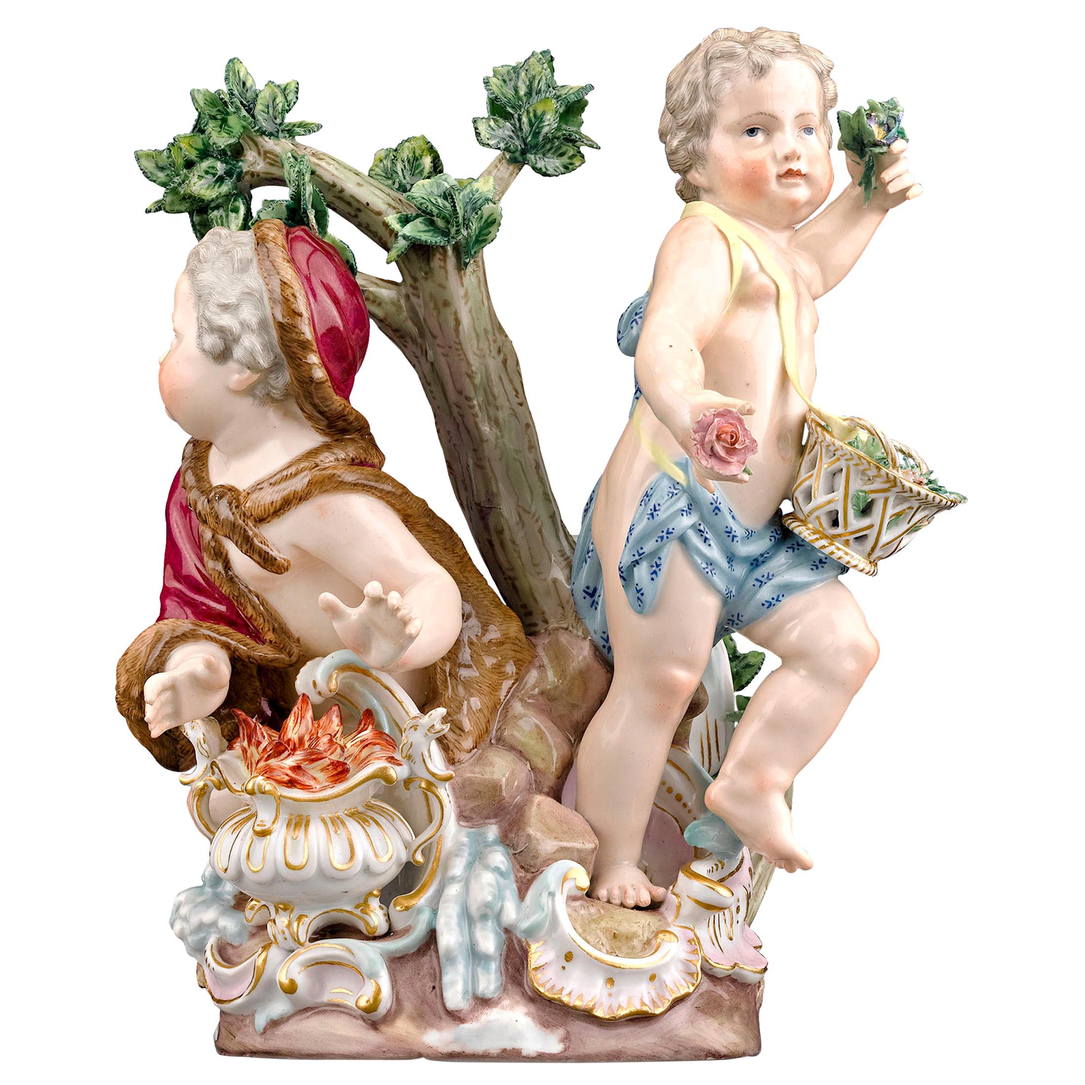 Meissen Porcelain Winter and Spring Figural Group For Sale