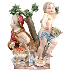 Groupe de figurines d'hiver et de printemps en porcelaine de Meissen