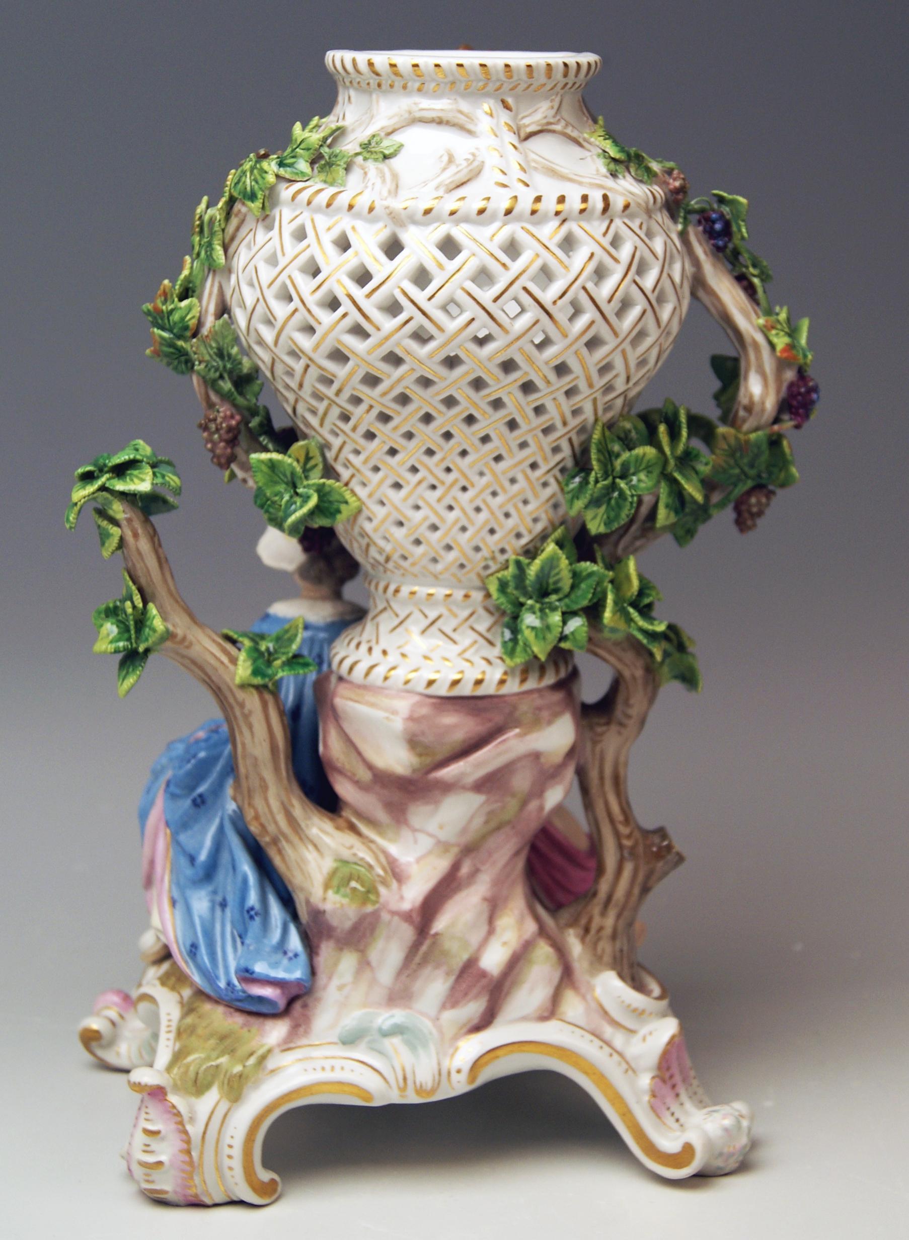 Rococo Meissen Potpourri Vase Wine Grapes Monkey Model 1002 by Eberlein Made circa 1860 For Sale