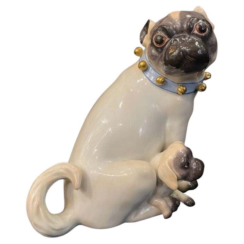 Early 1800s Meissen Porcelain Group of Pug Dog and Puppy modeled after ...