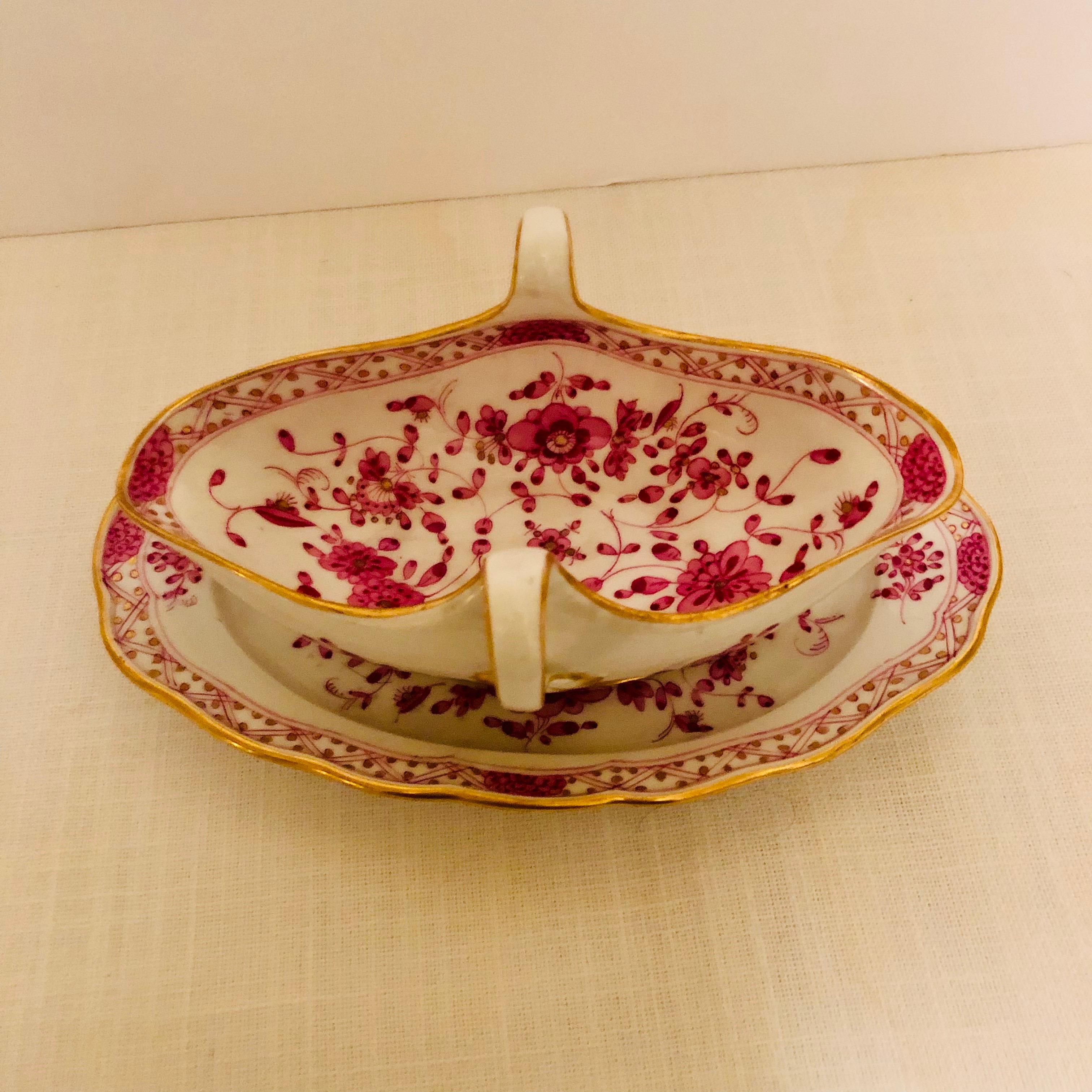 Rococo Meissen Purple Indian Gravy with Attached Underplate from the Late 19th Century