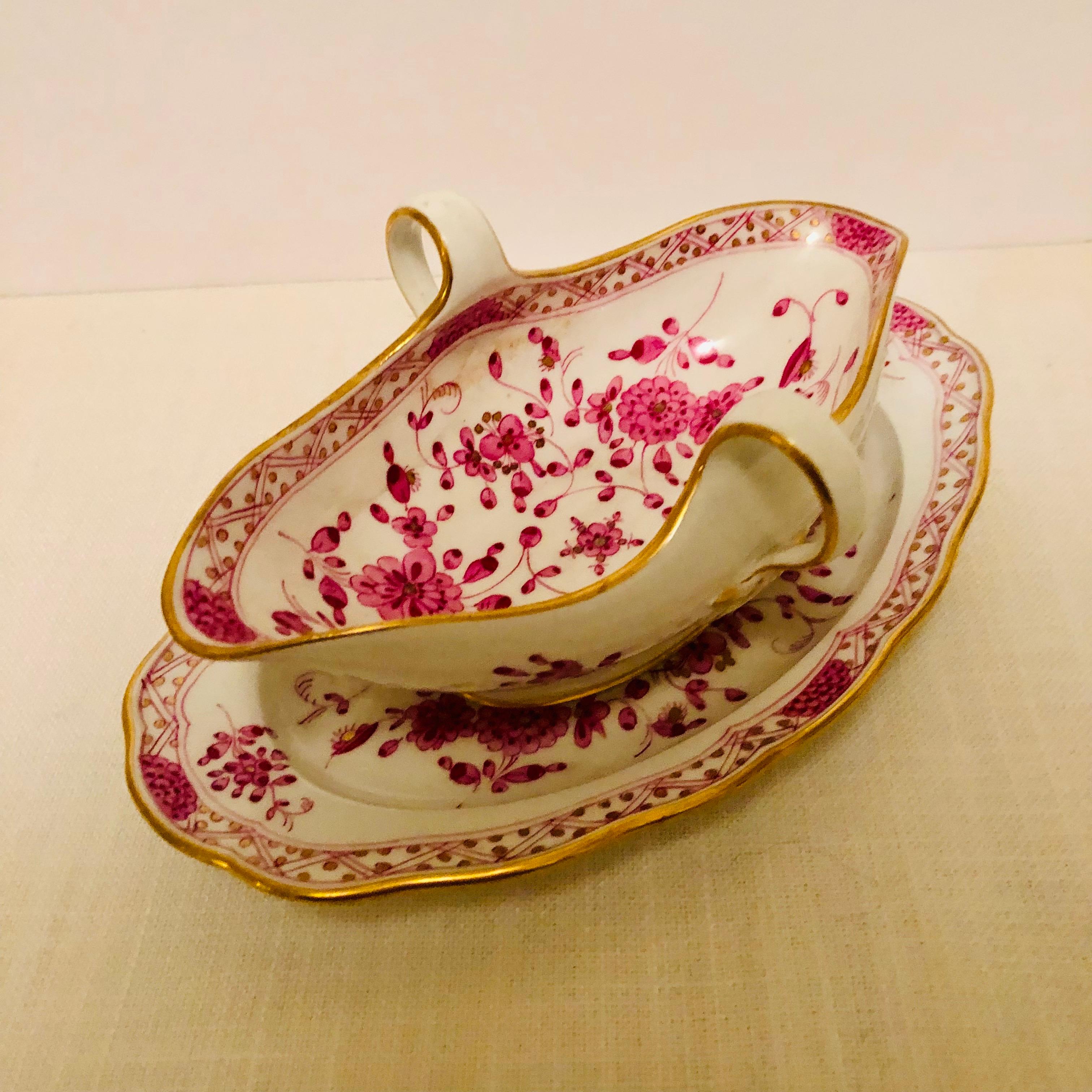 German Meissen Purple Indian Gravy with Attached Underplate from the Late 19th Century