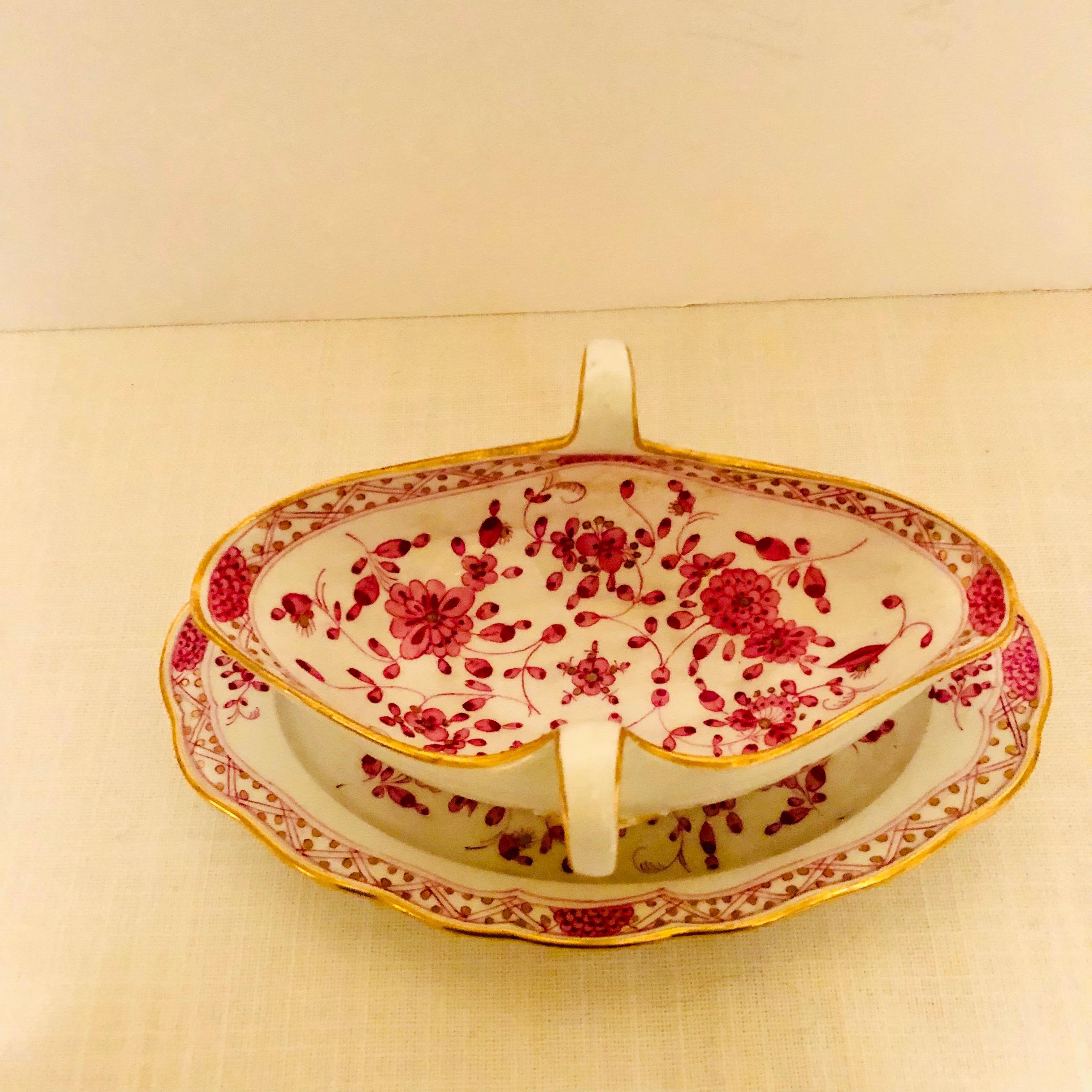 Porcelain Meissen Purple Indian Gravy with Attached Underplate from the Late 19th Century