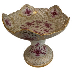 Meissen Purple Indian Reticulated Compote with Pink, Puce and Gold Decoration
