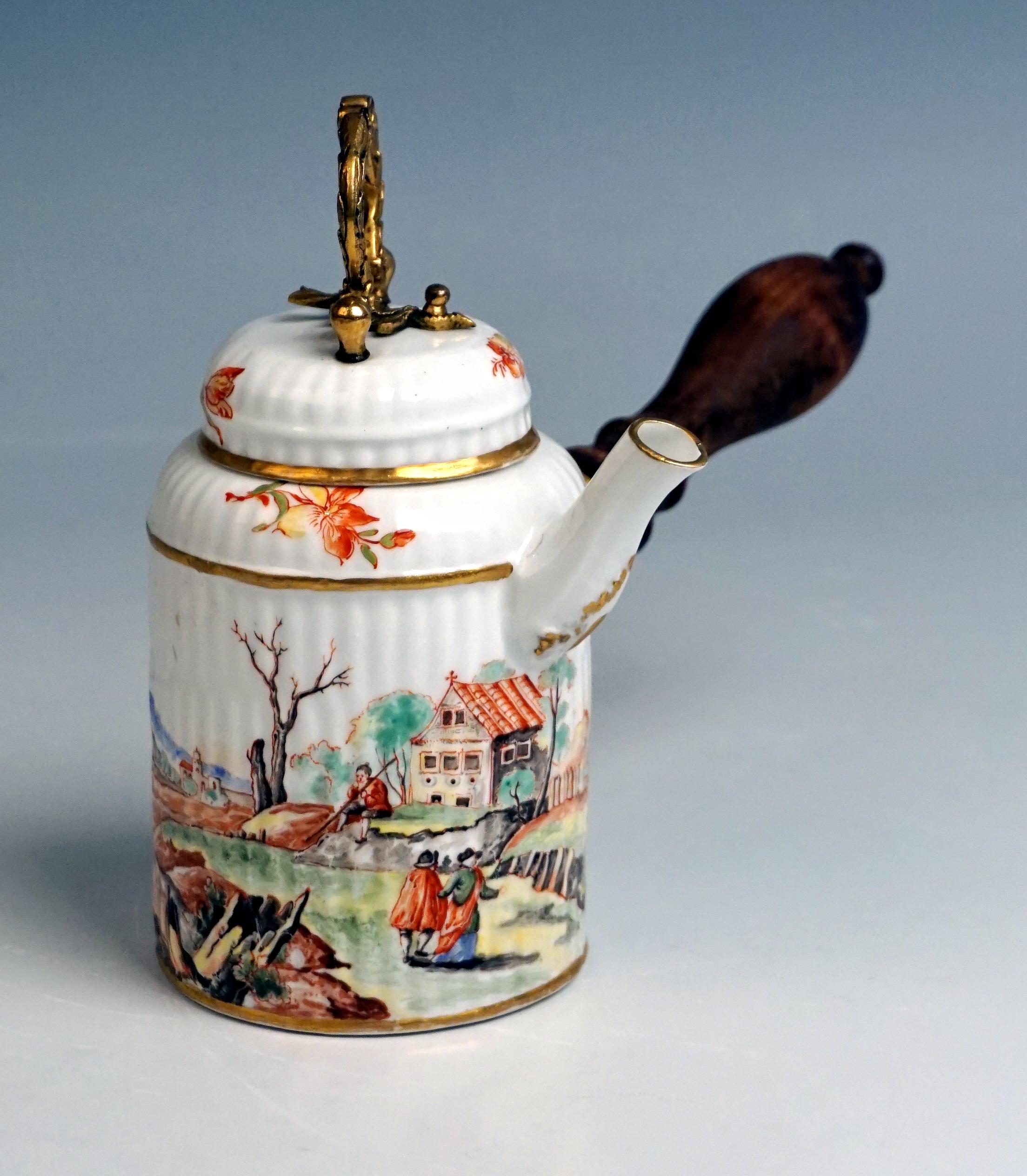 Early And Rare Piece From The Meissen/Germany Manufactory

Dating: made ca. 1740-1763
Material: white porcelain, glossy finish
Technique: handmade porcelain, finest painting

Specifications:
Very early Meissen chocolate pot around 1740-1763.