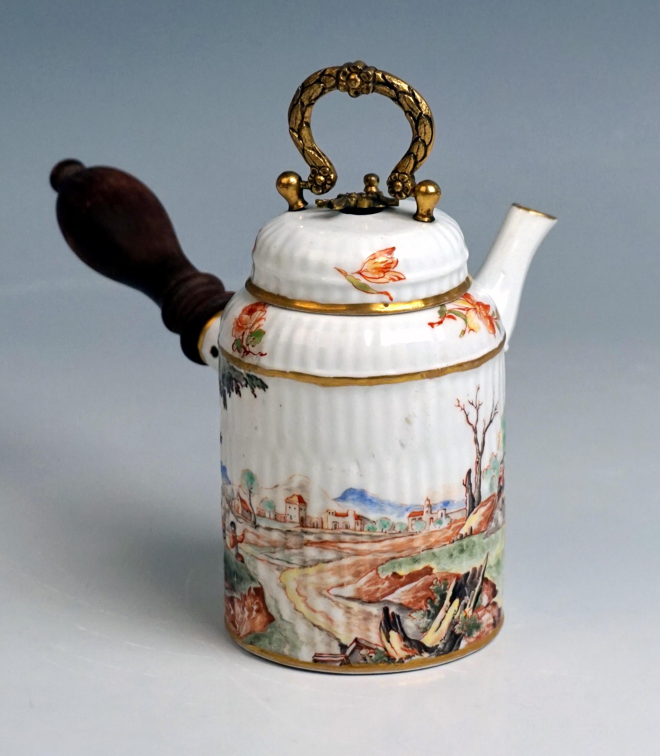 Hand-Crafted Meissen Rare Chocolate Pot with Landscape Decoration Baroque Period, circa 1740