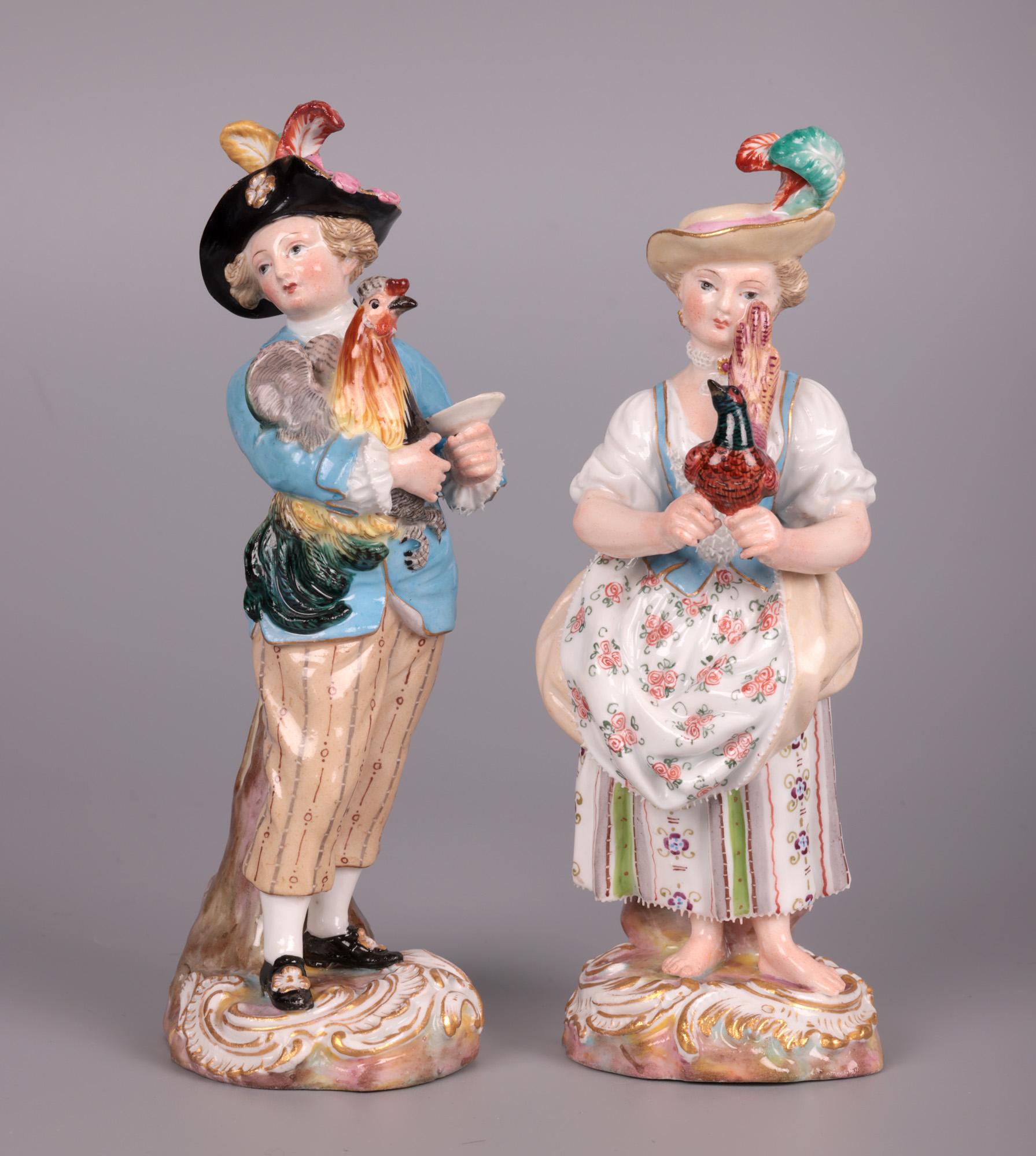 Meissen Rare Pair Porcelain Figures Holding Birds by Kändler For Sale 4