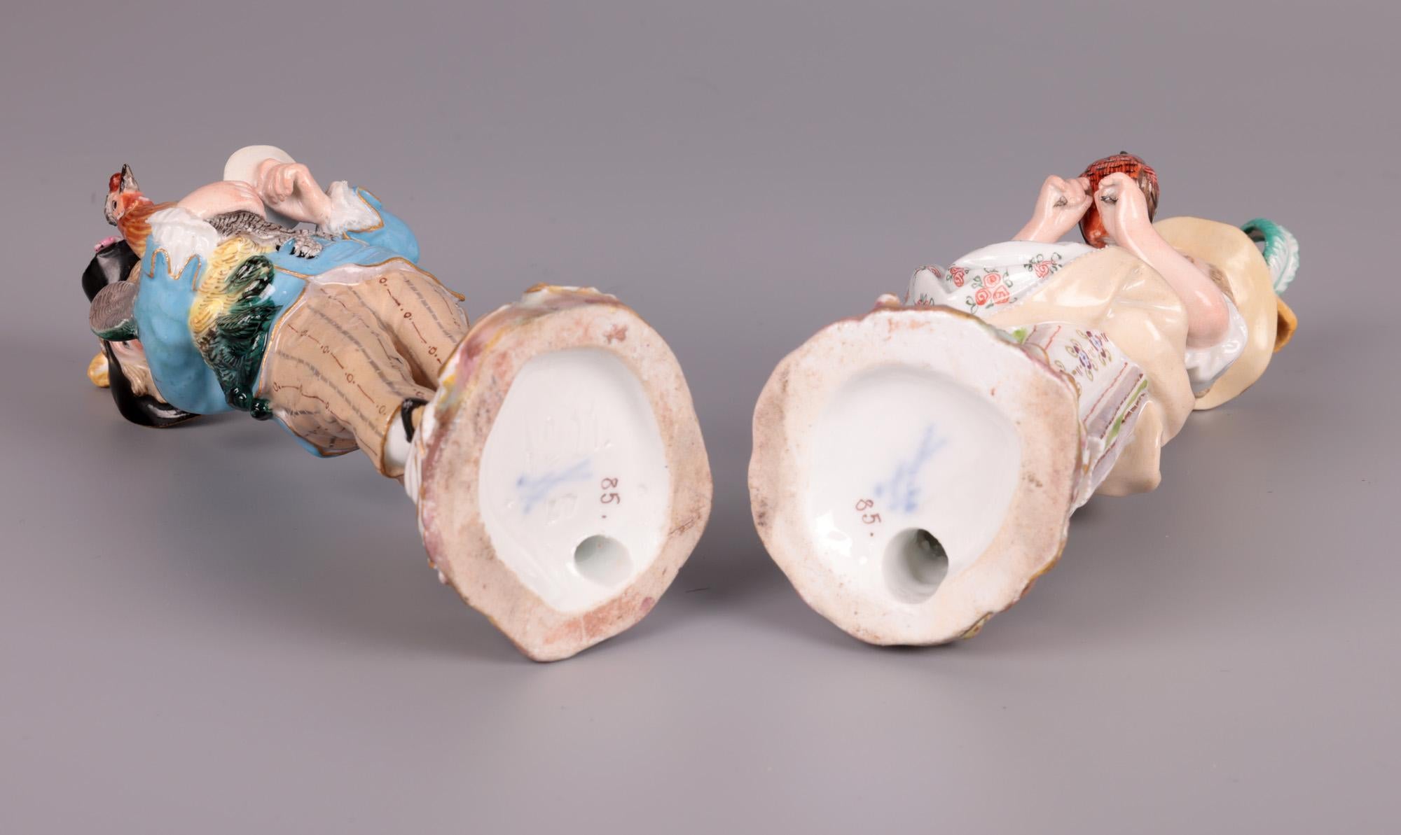 Meissen Rare Pair Porcelain Figures Holding Birds by Kändler For Sale 5