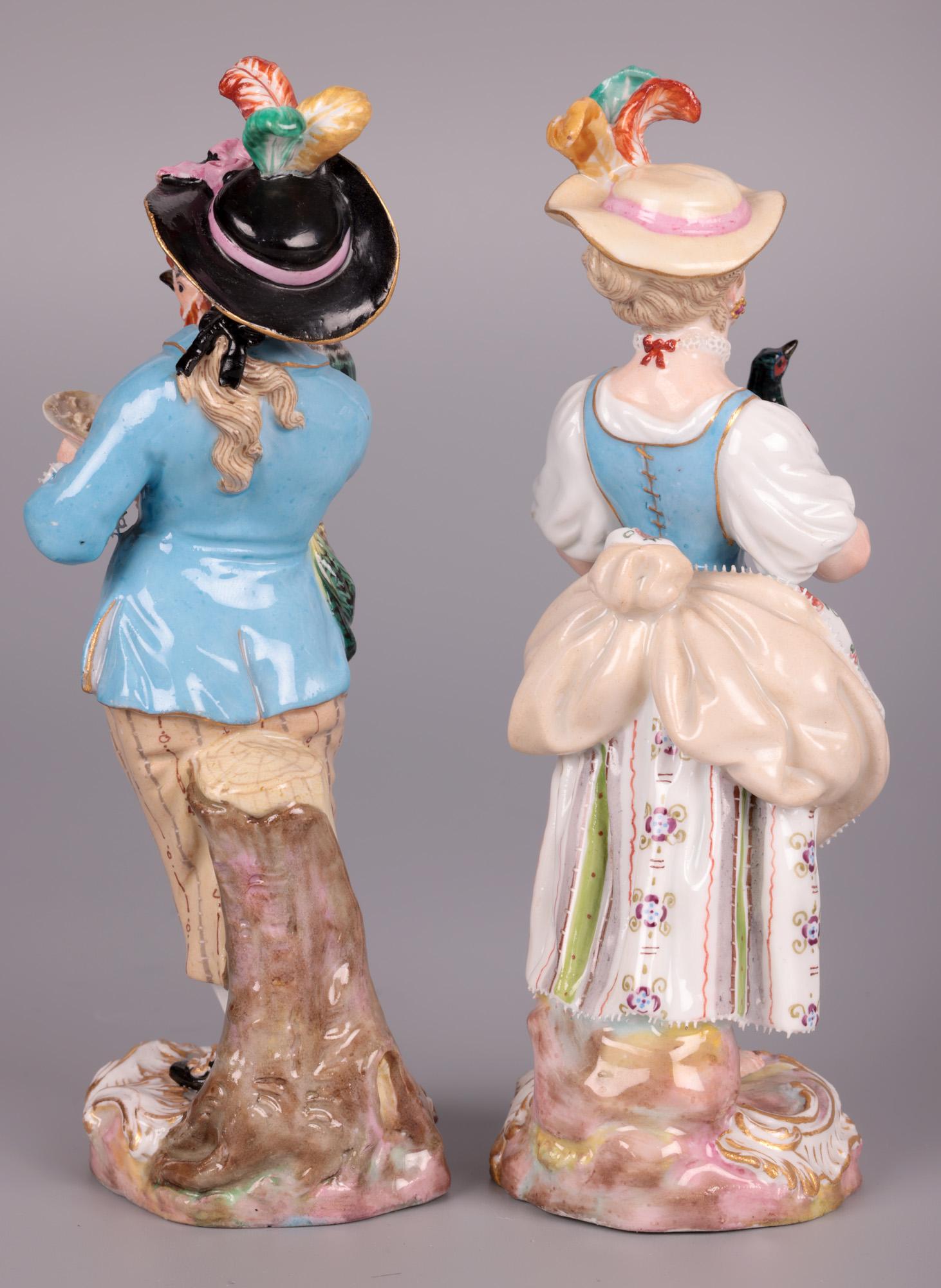Meissen Rare Pair Porcelain Figures Holding Birds by Kändler For Sale 7