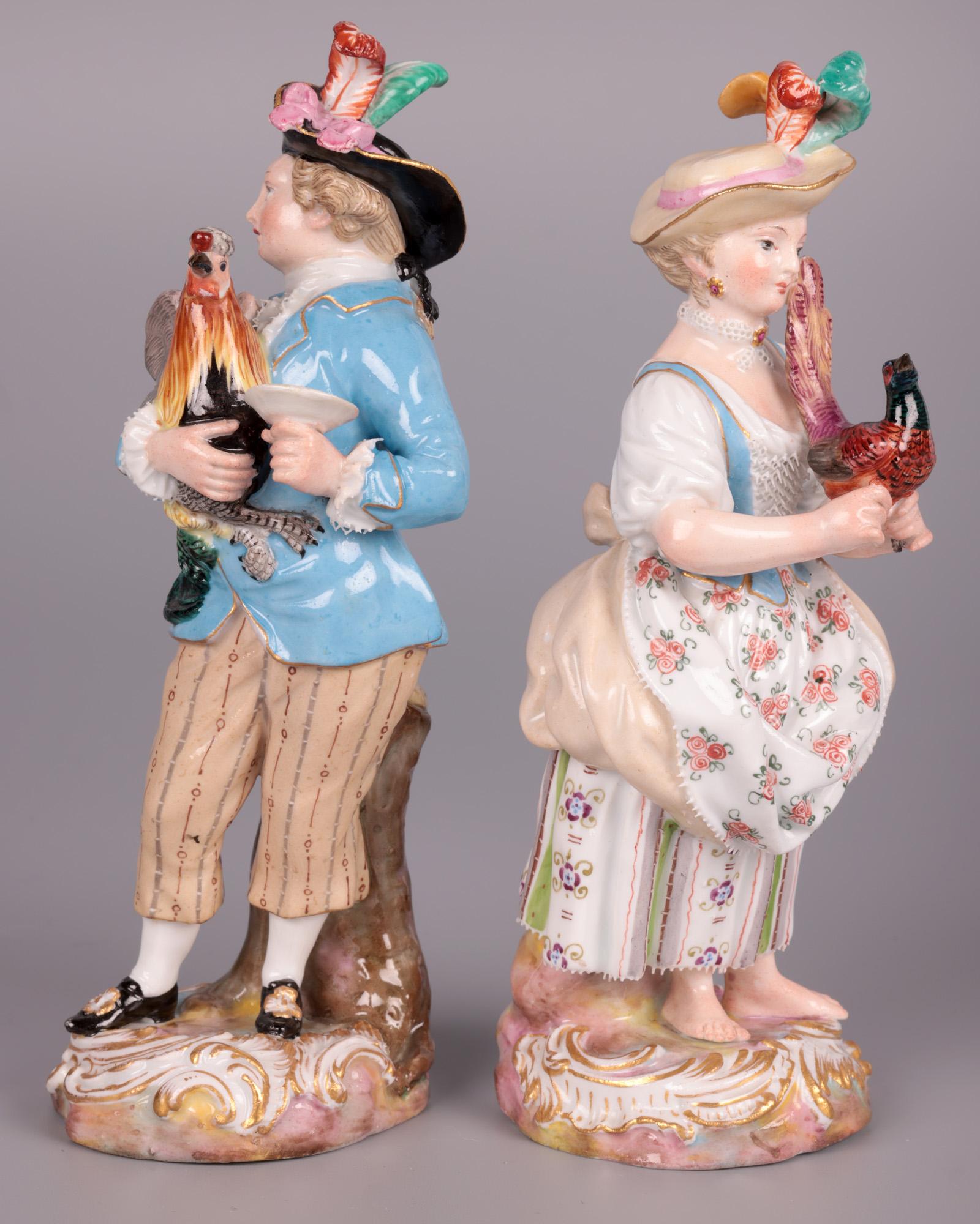 Meissen Rare Pair Porcelain Figures Holding Birds by Kändler For Sale 9