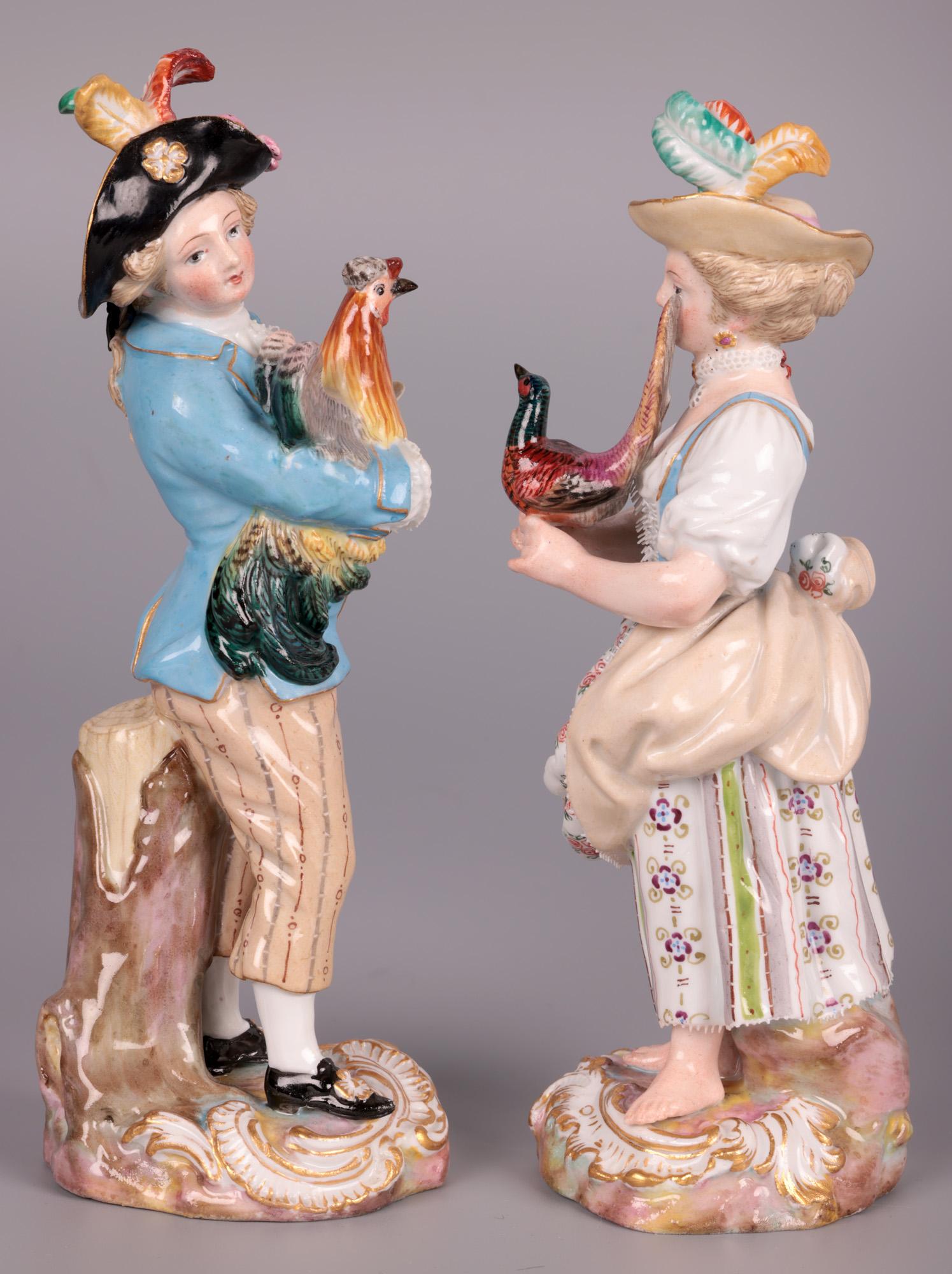 Meissen Rare Pair Porcelain Figures Holding Birds by Kändler For Sale 11