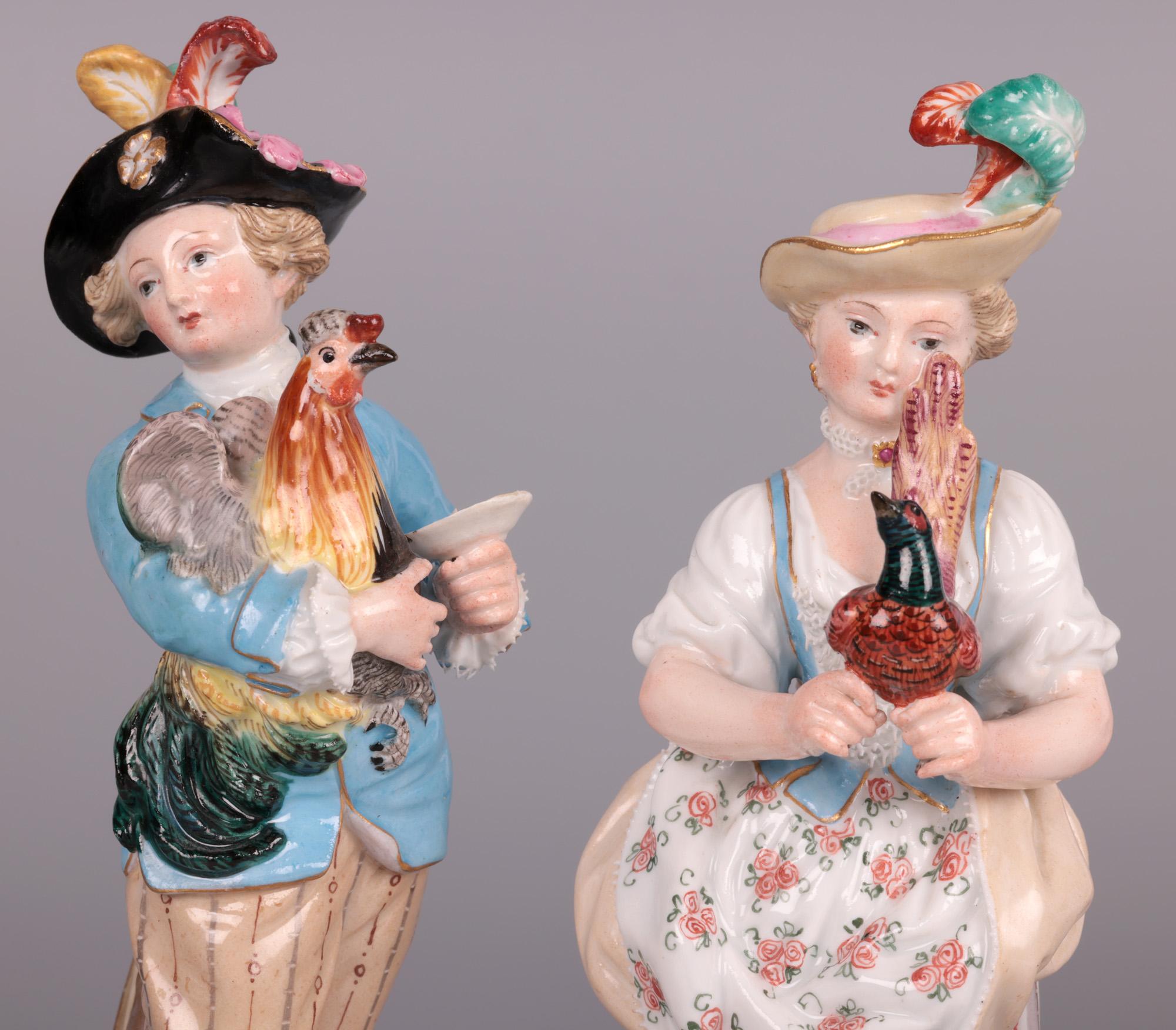 German Meissen Rare Pair Porcelain Figures Holding Birds by Kändler For Sale