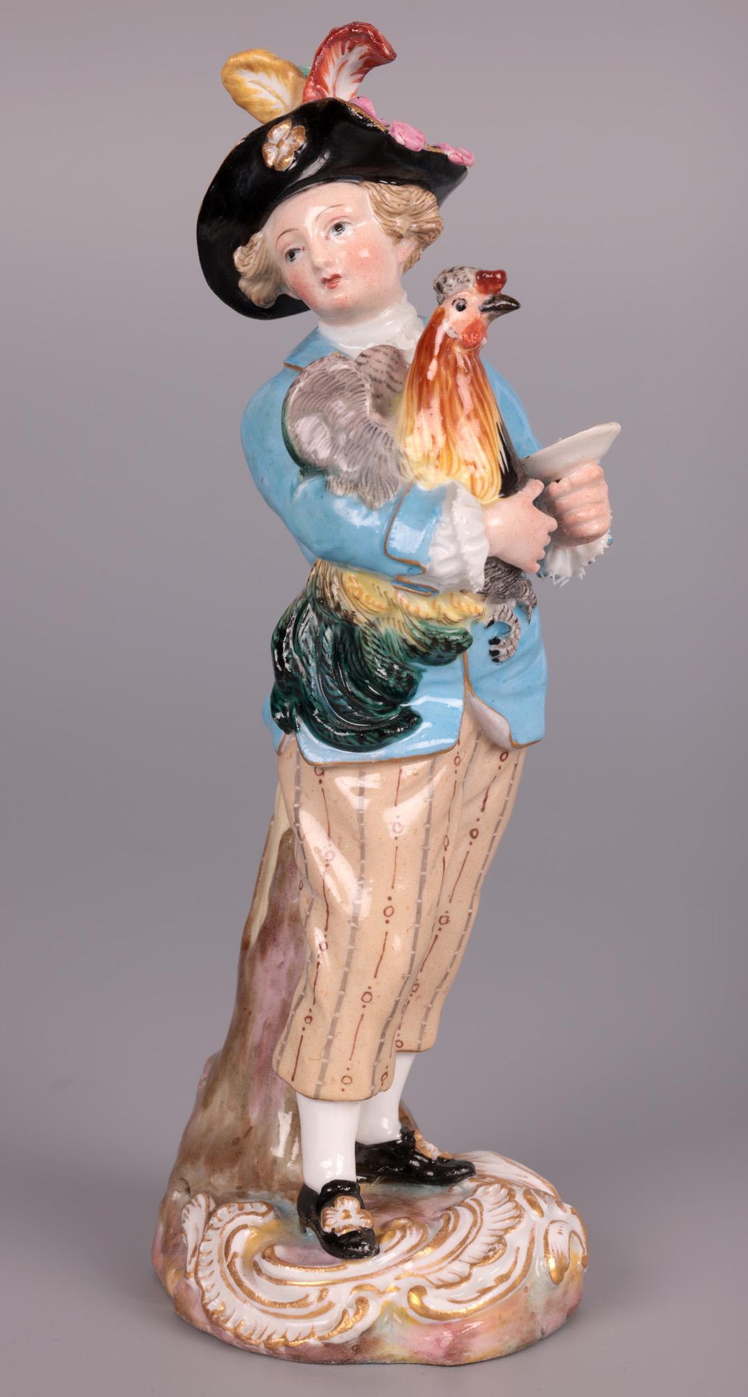 Porcelaine Meissen Rare Paire de figurines en porcelaine tenant des oiseaux par Kändler en vente