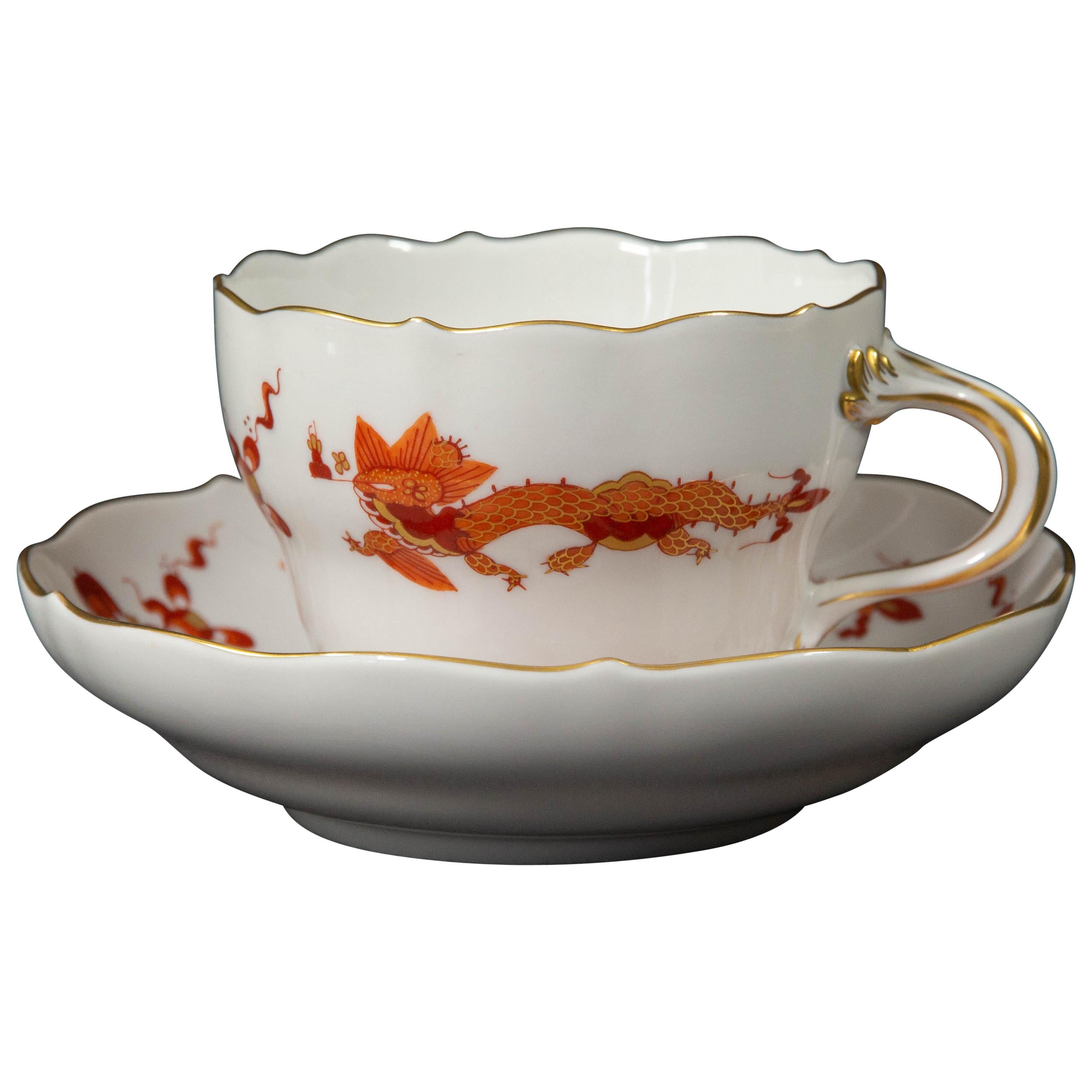 Meissen, Red Dragon, Teacup and Saucer
