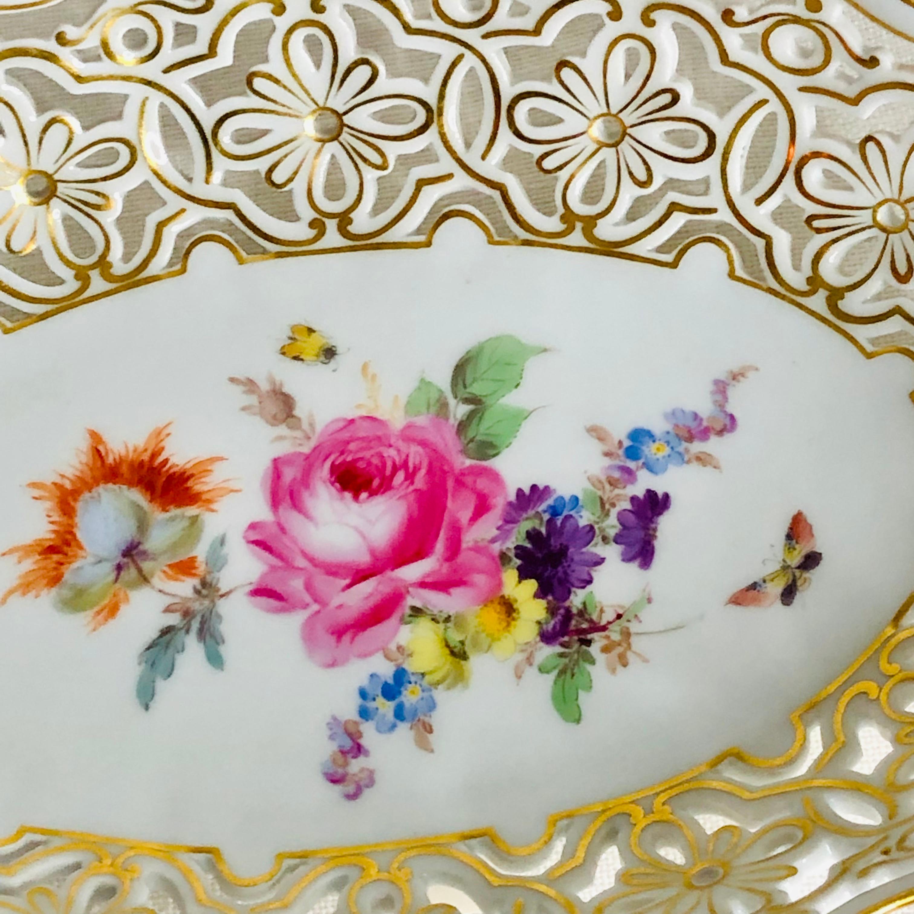 Meissen Reticulated Bowl With Flower Bouquet & Accents of Butterflies & Insects For Sale 4