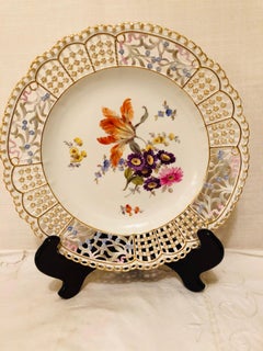 Meissen Reticulated Cabinet Plate with Large Bouquet and Raised Forget Me Nots