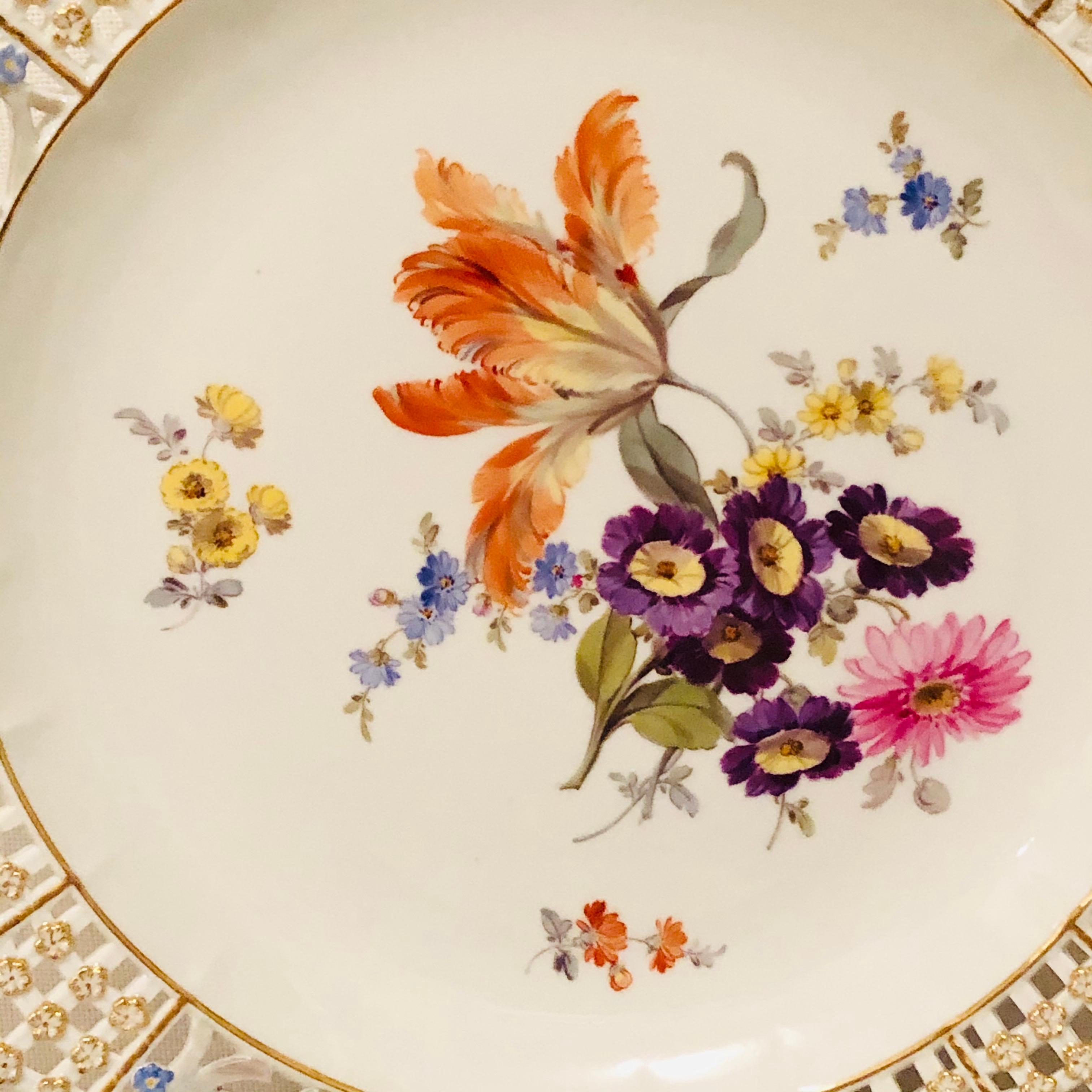 Late 19th Century Meissen Reticulated Cabinet Plate with Large Bouquet and Raised Forget Me Nots