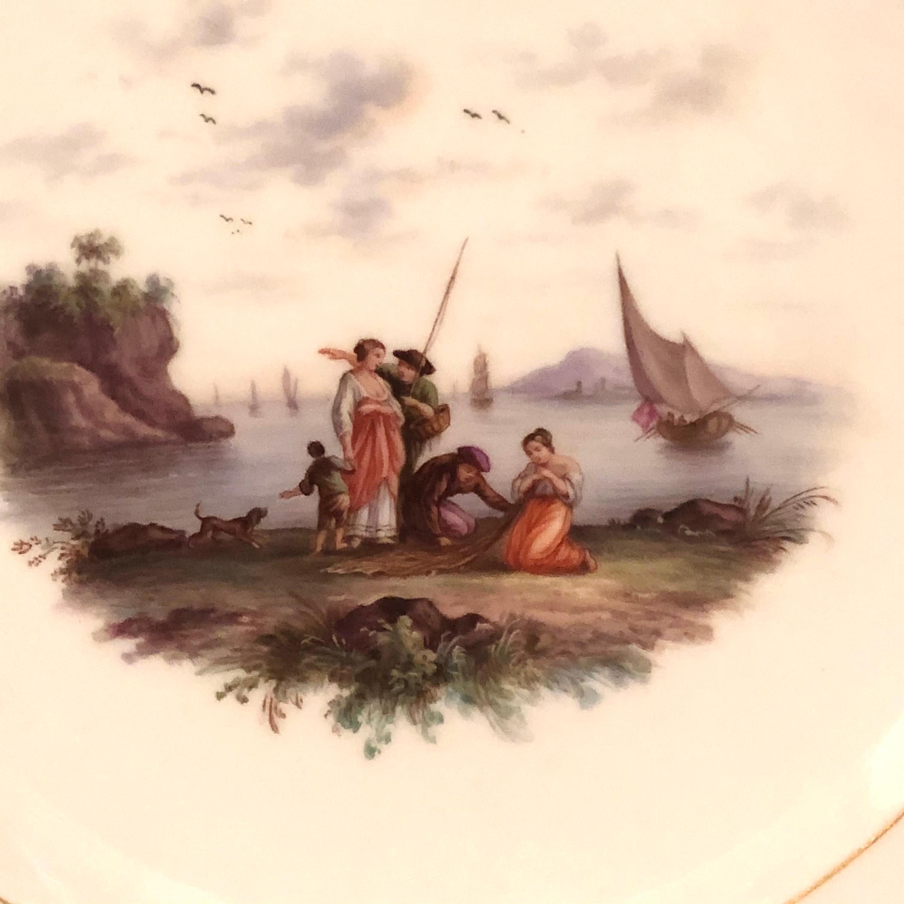 Meissen Reticulated Plate with Raised Forget Me Nots and Painting of a Seascape 1