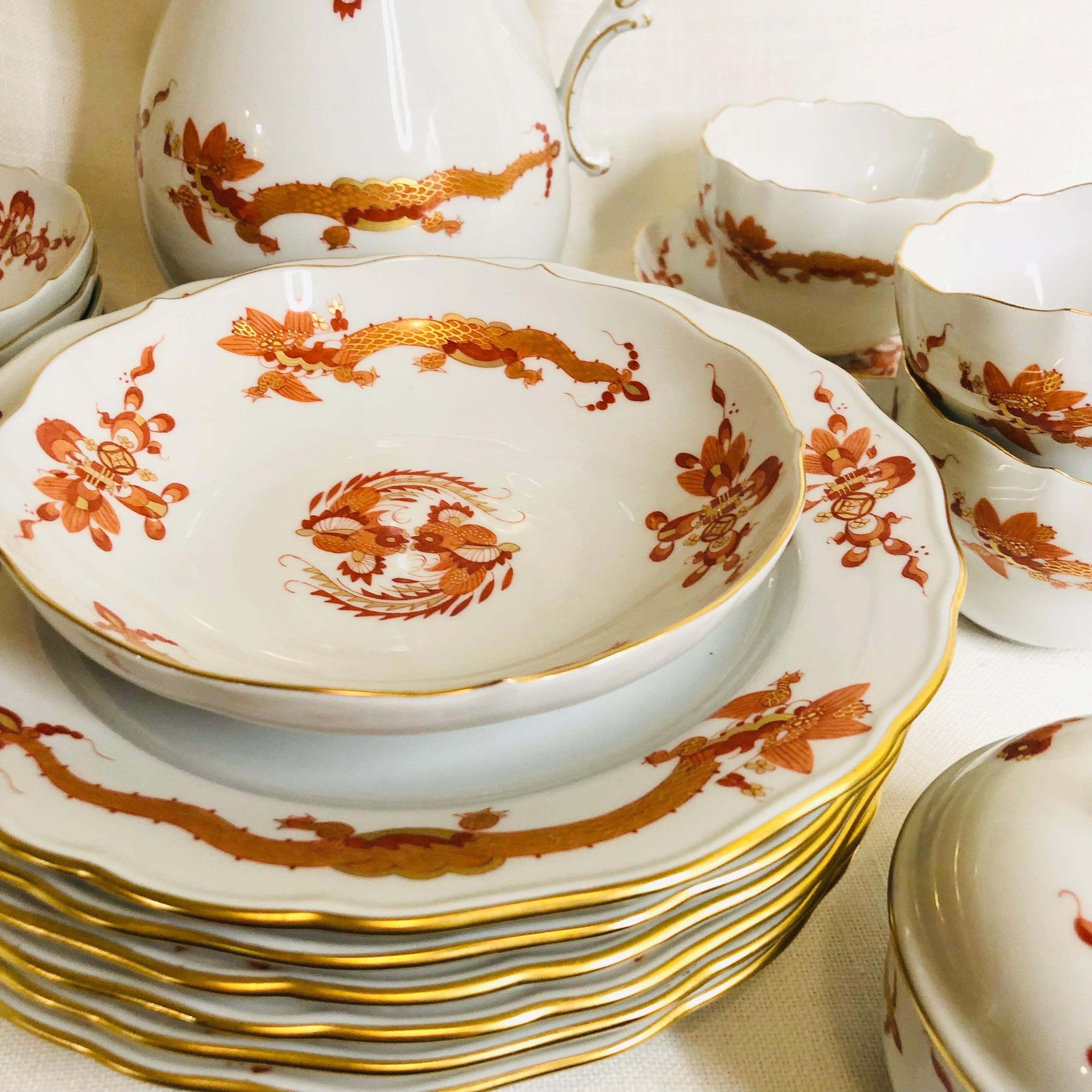 Mid-20th Century Meissen Rich Court Dragon Tea or Coffee Set With 6 Plates and 6 Cups & Saucers