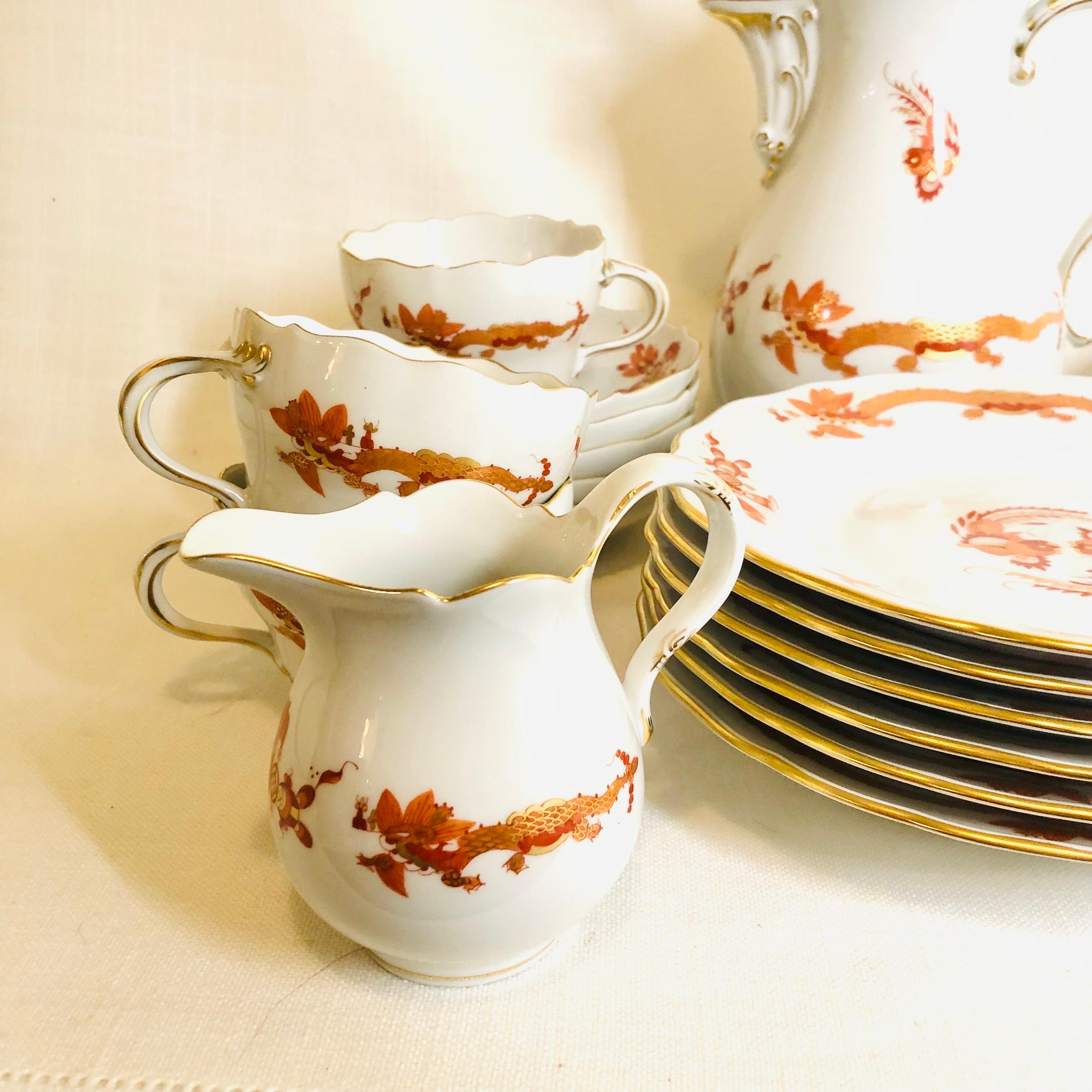 German Meissen Rich Court Dragon Tea or Coffee Set With 6 Plates and 6 Cups & Saucers