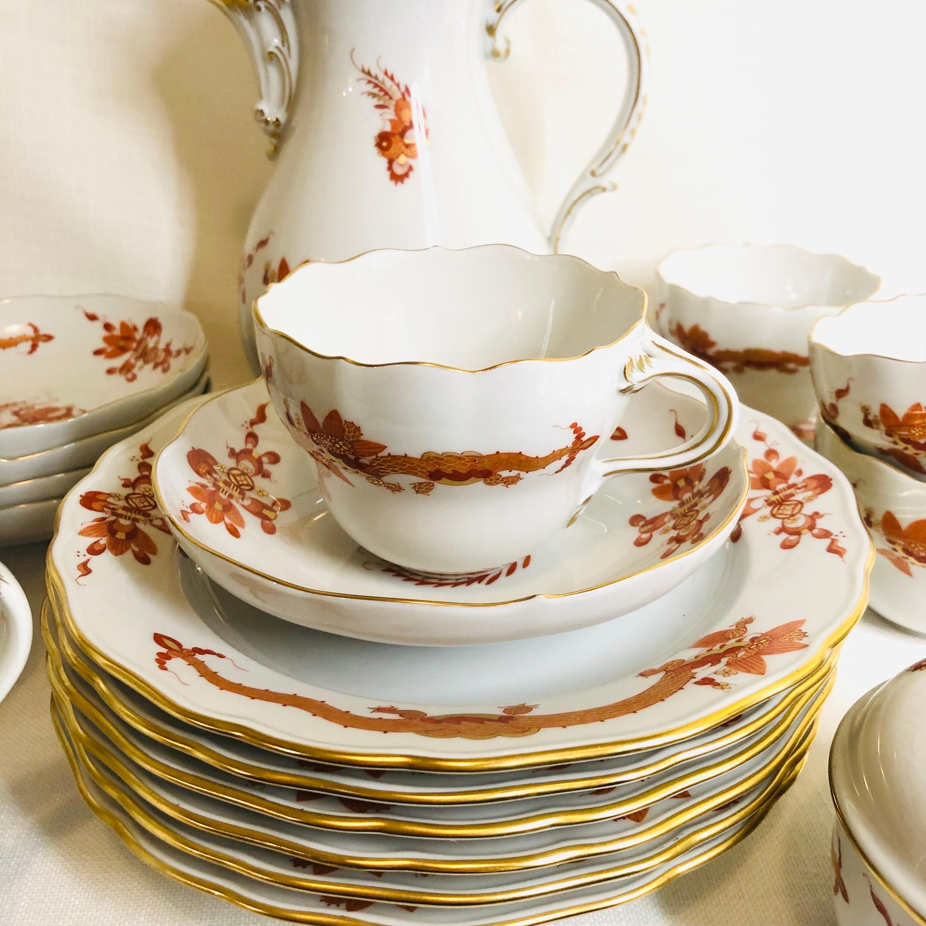 Meissen Rich Court Dragon Tea or Coffee Set With 6 Plates and 6 Cups & Saucers In Good Condition In Boston, MA