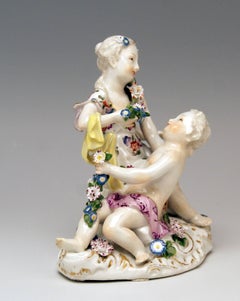 Meissen Rococo Cupids Pair Flora and Zephyr Model 2576 by Kaendler, circa 1760