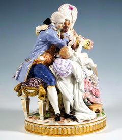 Grupo de género rococó de Meissen, Los padres felices, por M.V. Acier, Alemania, 1924-1934