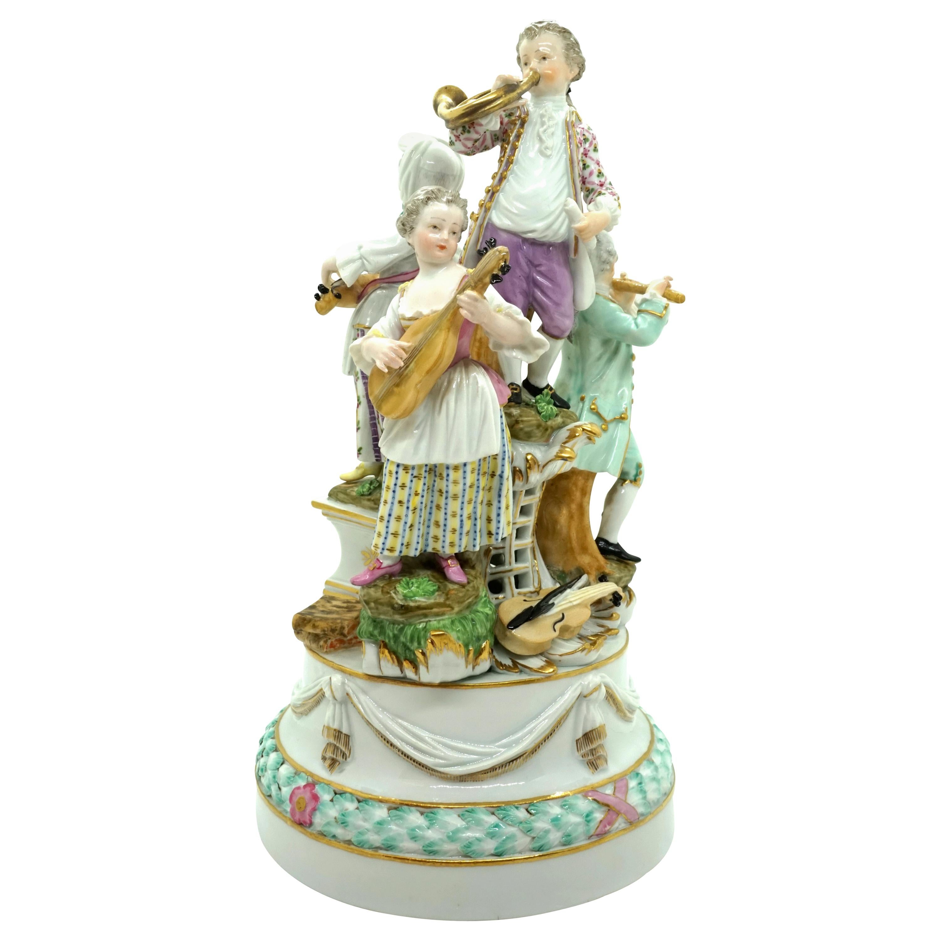 Meissen Rococo Group Four Children Playing Music by Kaendler, circa 1800